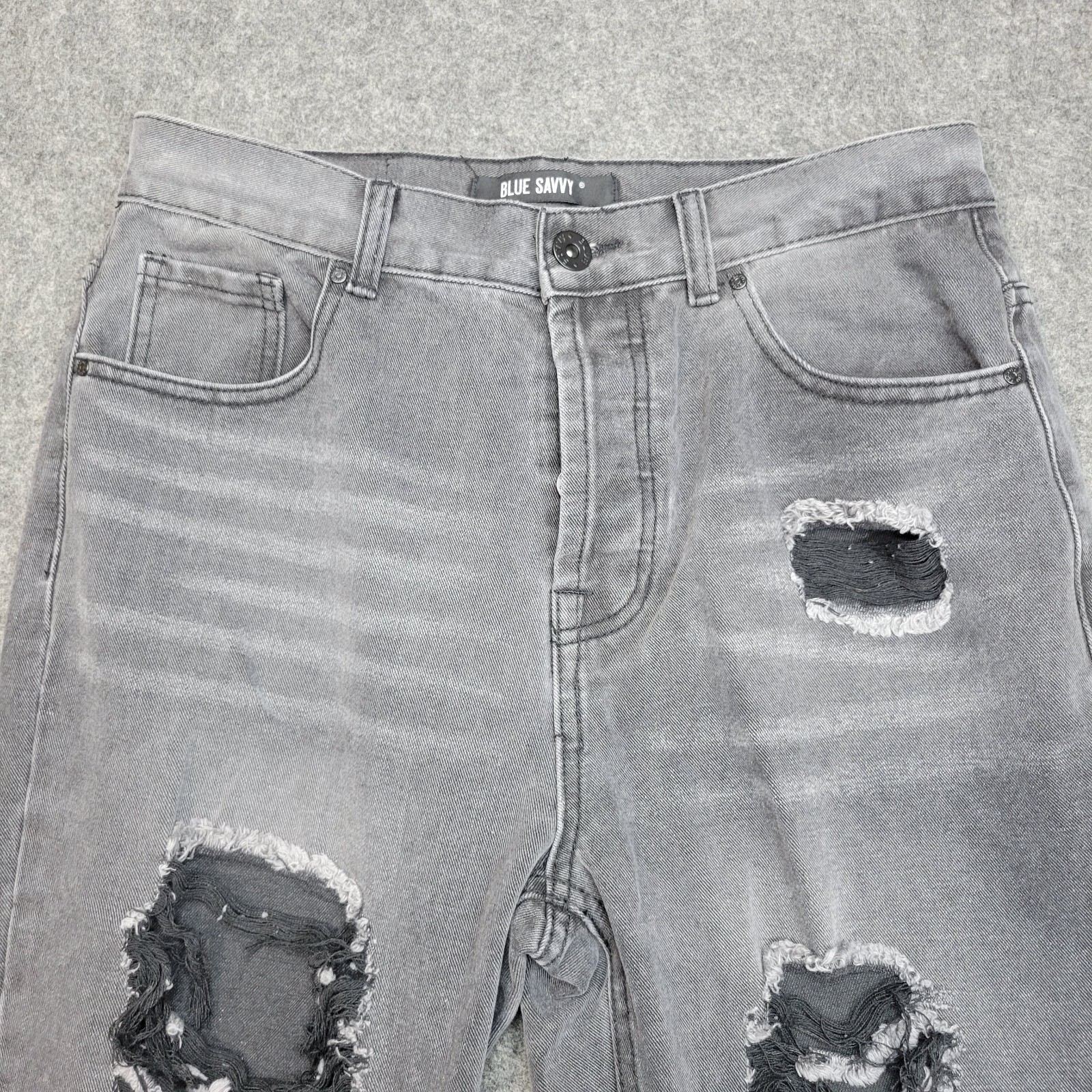 Blue Savvy Jeans Womens 13/31 Gray Distressed Grunge Raw Hem Button Fly Y2K