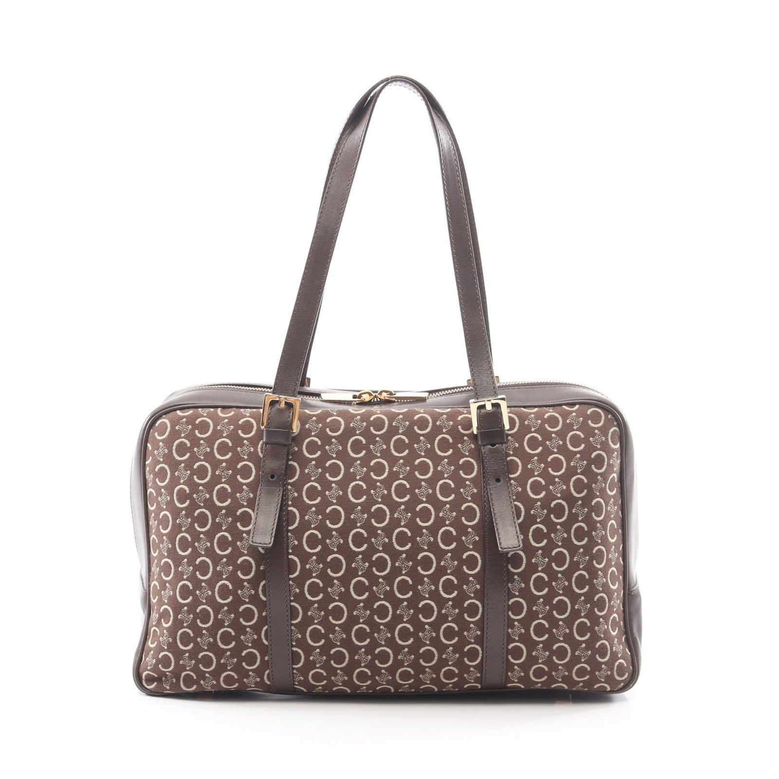 CELINE C Macadam Shoulder Tote Bag canvas leather Brown Beige Used Women