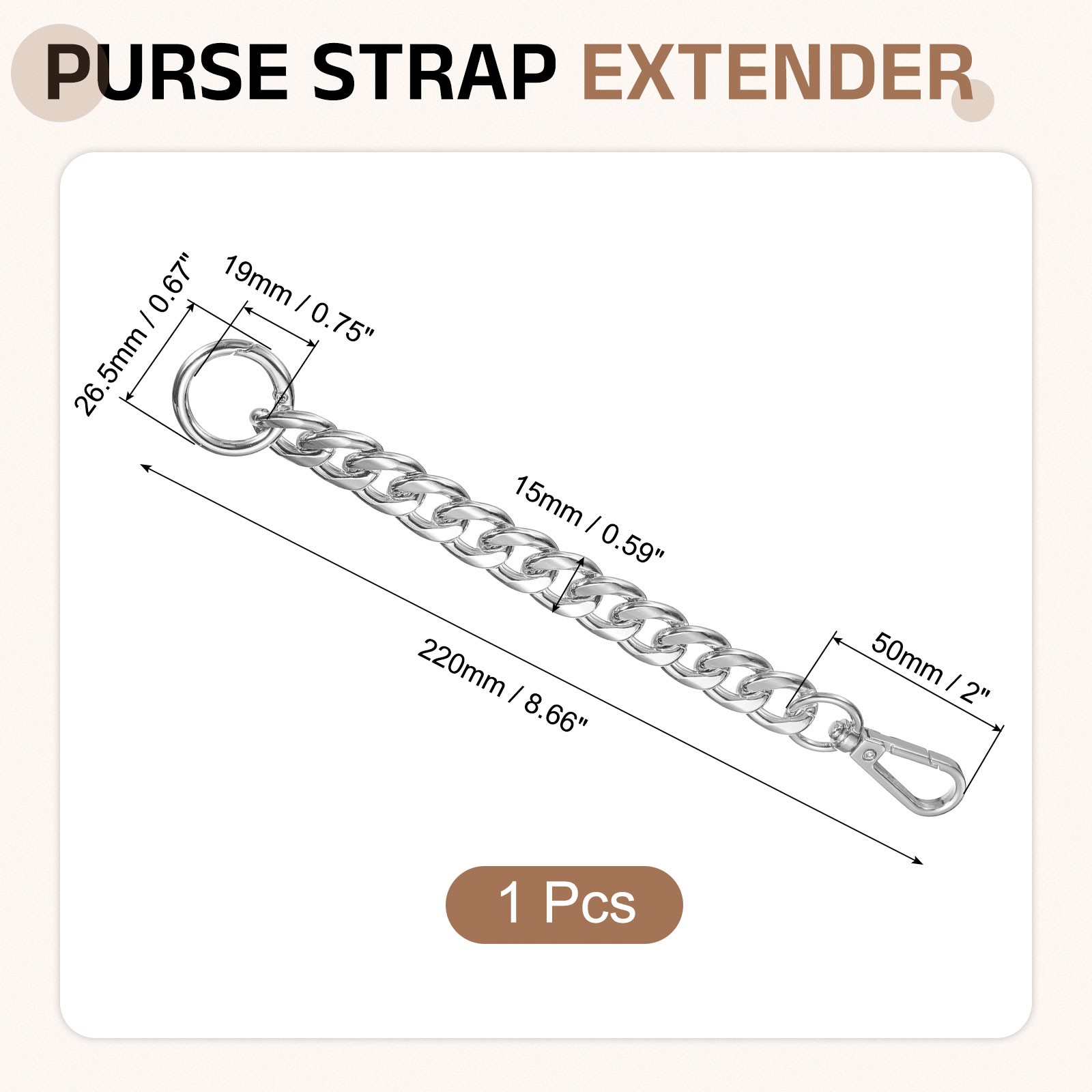 Purse Strap Extender 8.7-Inch Bag Extender Chain Silver 0.6 Width