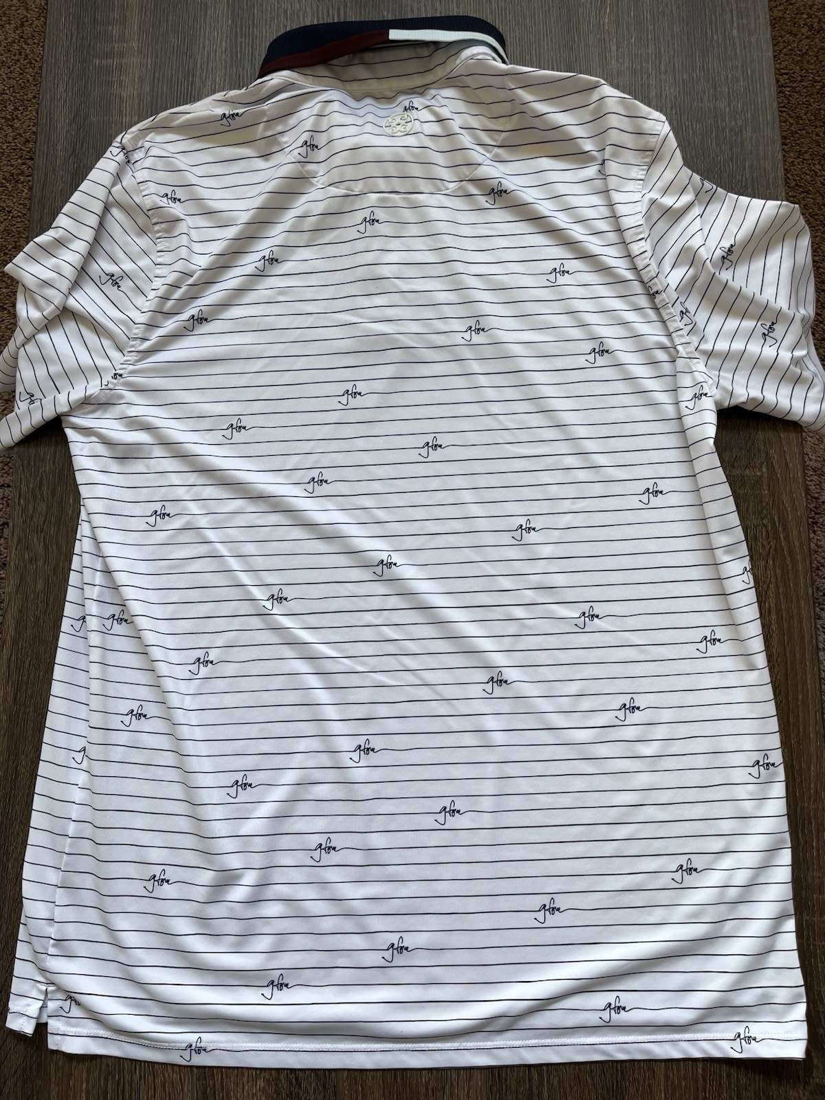 G/Fore G4 Golf Shirt Polo Striped Signature Print M White Polyester MSRP $120