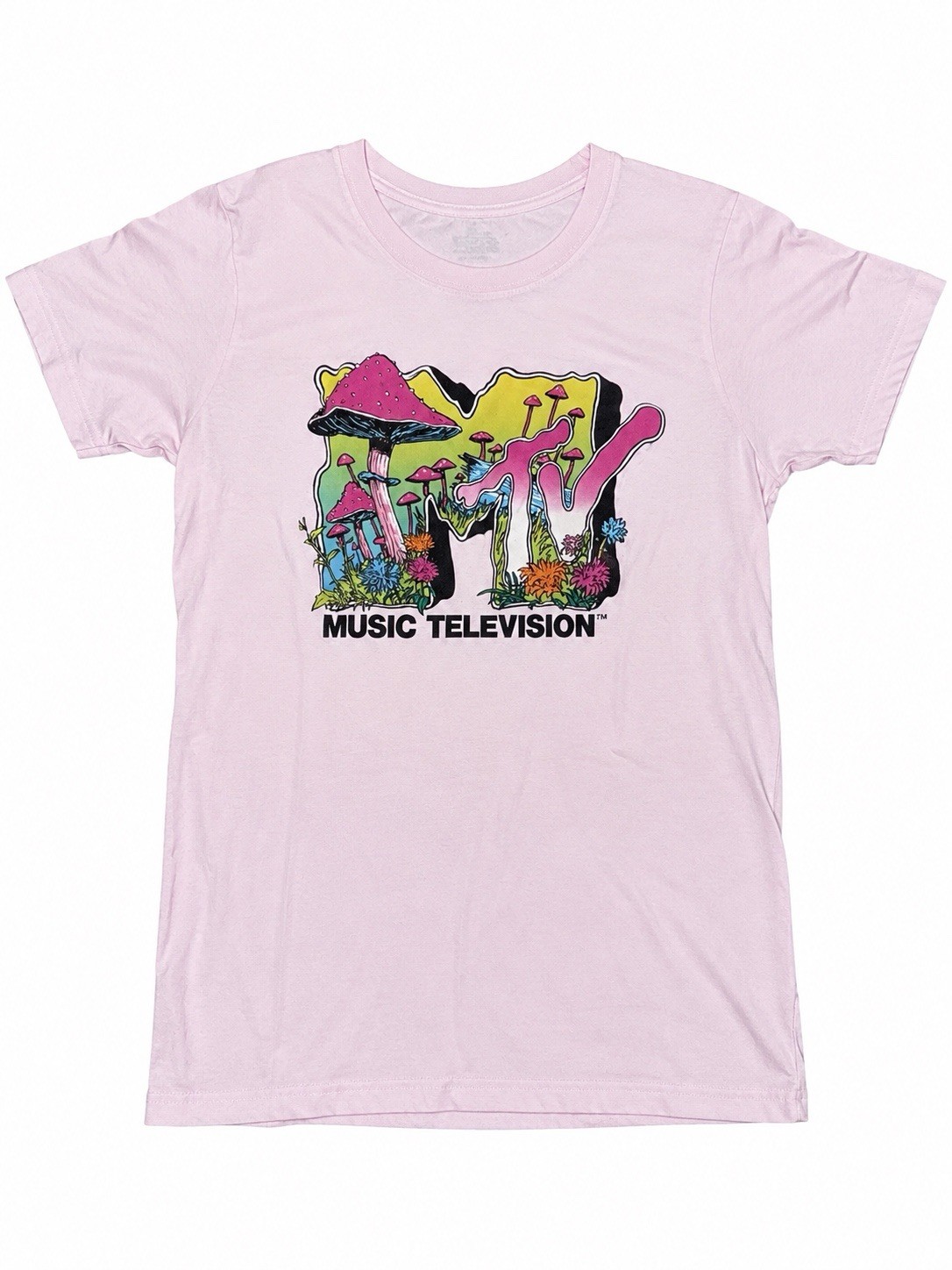 MTV Music Television Mushroom Graphic Tee Pink Women’s XS Psychedelic