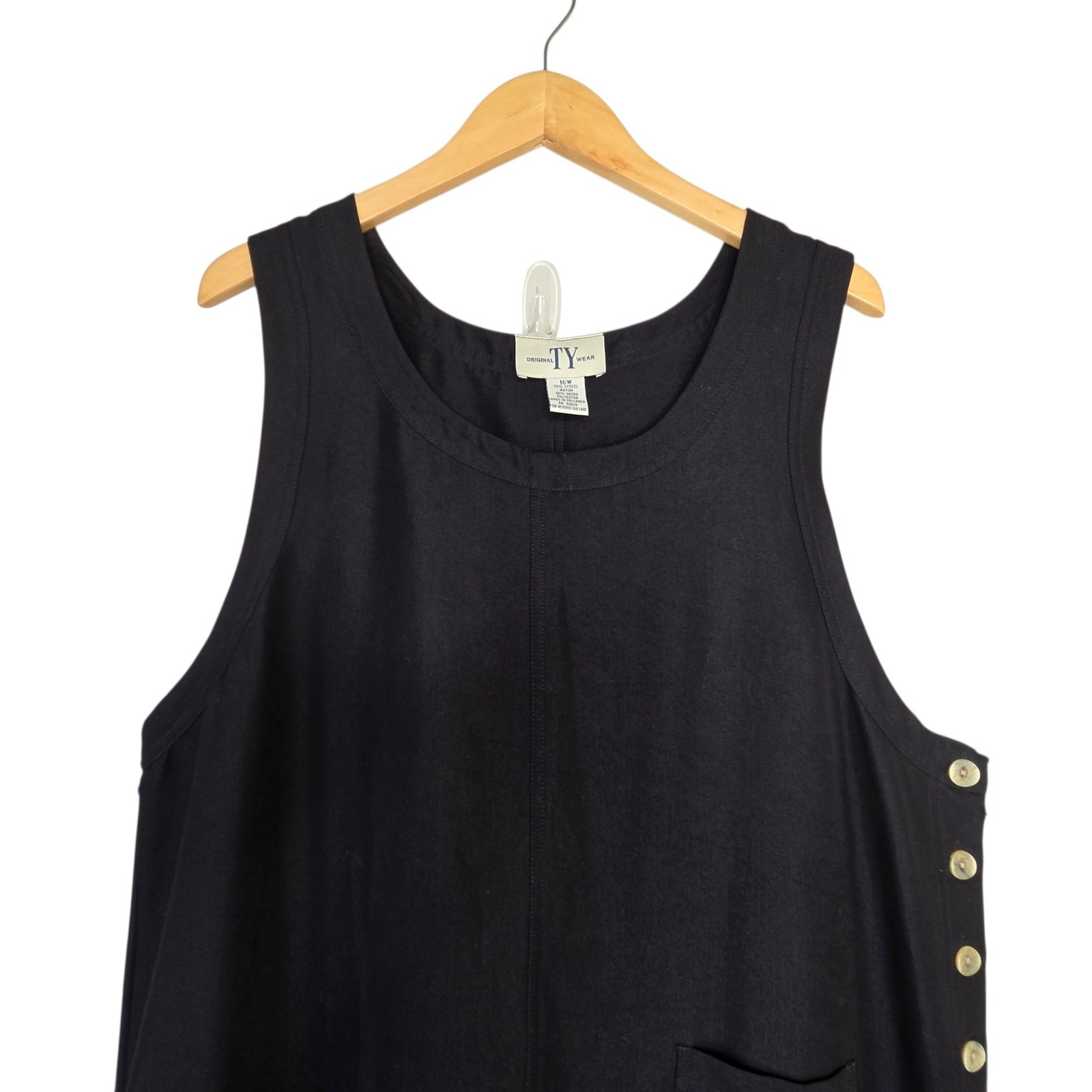 Vintage Womens 90s Black Pinafore Overall Jumper Dress 16W Minimalist