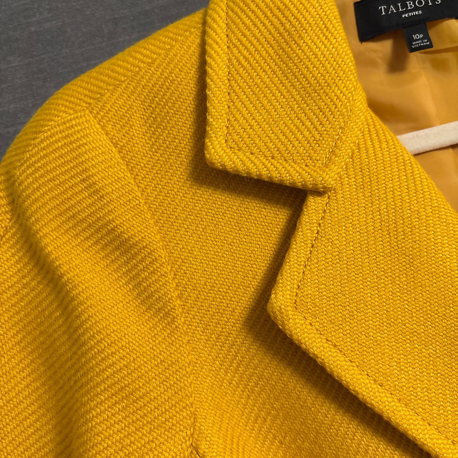 Talbots Blazer Jacket 10 Petite Mustard Yellow Wool Blend Raglan Heavy Career