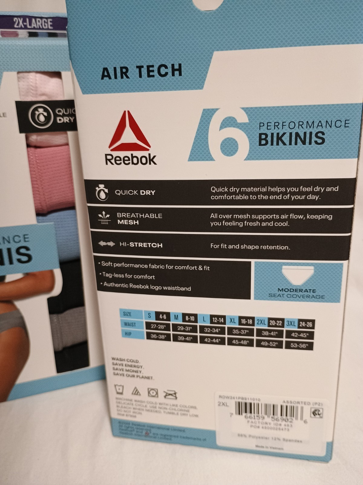 12 Reebok AirTech Performance BIKINI 2XL🏵️QUICK DRY🏵Hi-Stretch Breathable Mesh