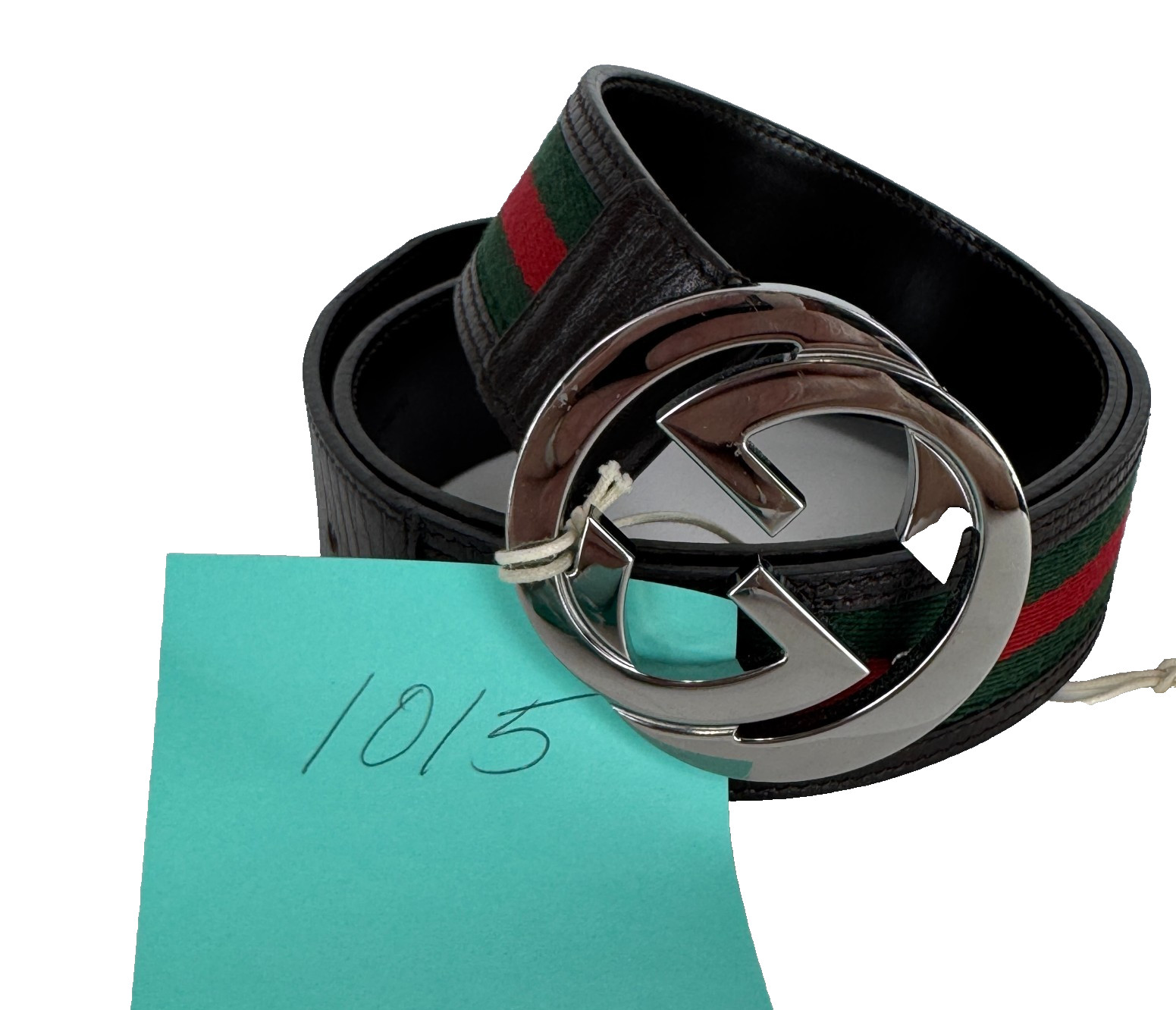 Gucci Auth Web Belt 80 cm 32 in Silver GG Red Green Fabric Brown Leather Runway