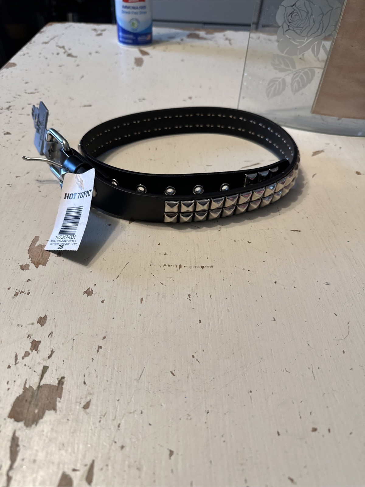 Size 28 Two Row CONEHEAD Studded Belt BLACK Leather Belt Punk Goth FunkHotTopic