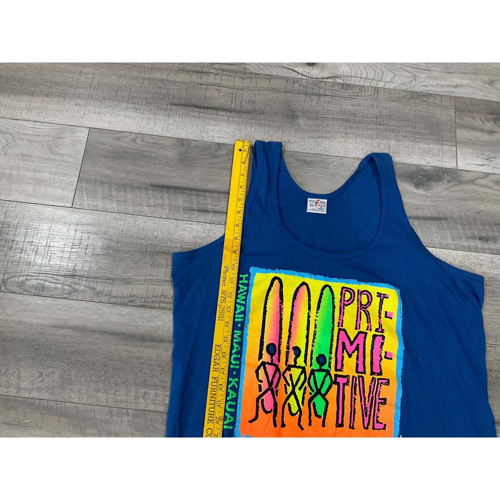 Vintage Poly Tees Hawaii Primitive Surf Tank Top Blue Neon Graphic XL 90s Oman