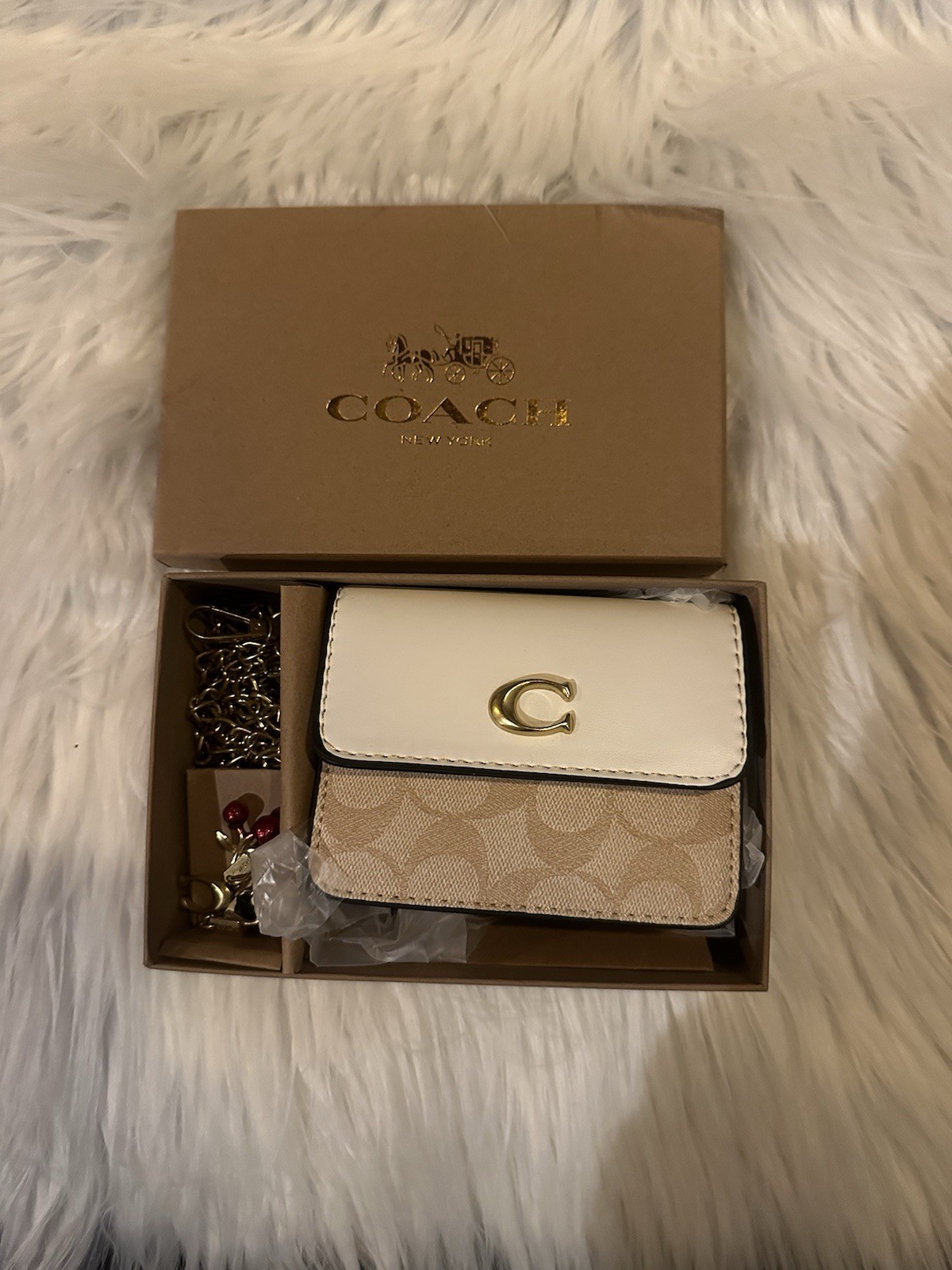 Coach Mini Wallet On Chain Signature Canvas White & Beige