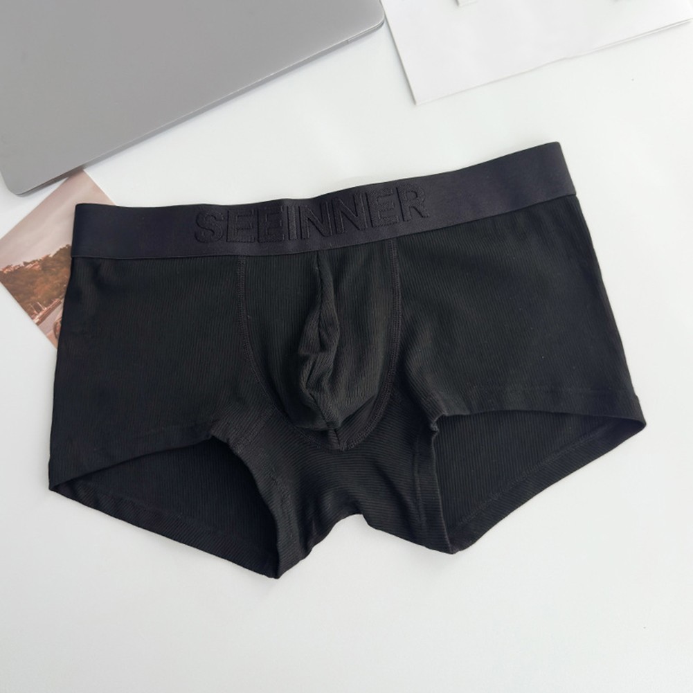 Daily Wear Men Boxer Briefs U Pouch Underwear Ribbed Design Breathable Fabric