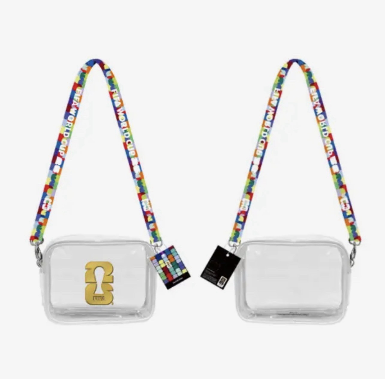 Clear FIFA Logo Pattern Crossbody Bag Detachable Multicolor Strap Zip Silver