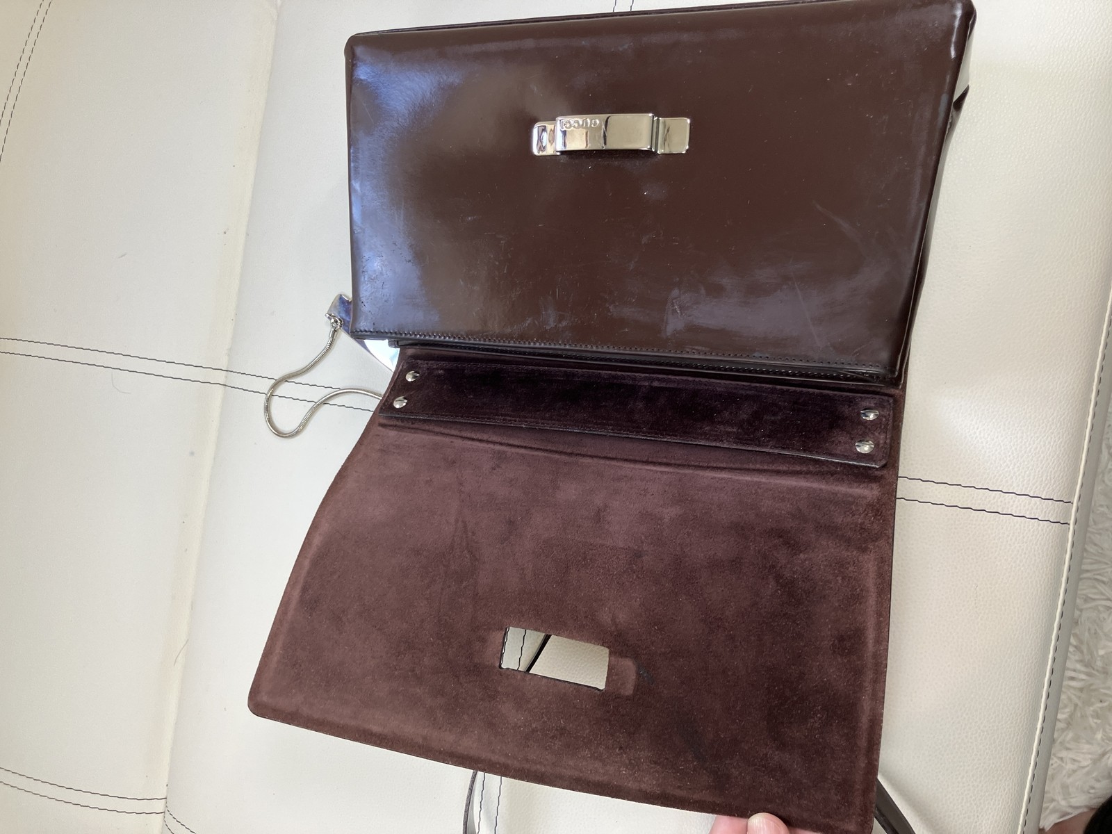 GUCCI Vintage Brown Patent Leather Shoulder Bag 001.3444.1746 Italy
