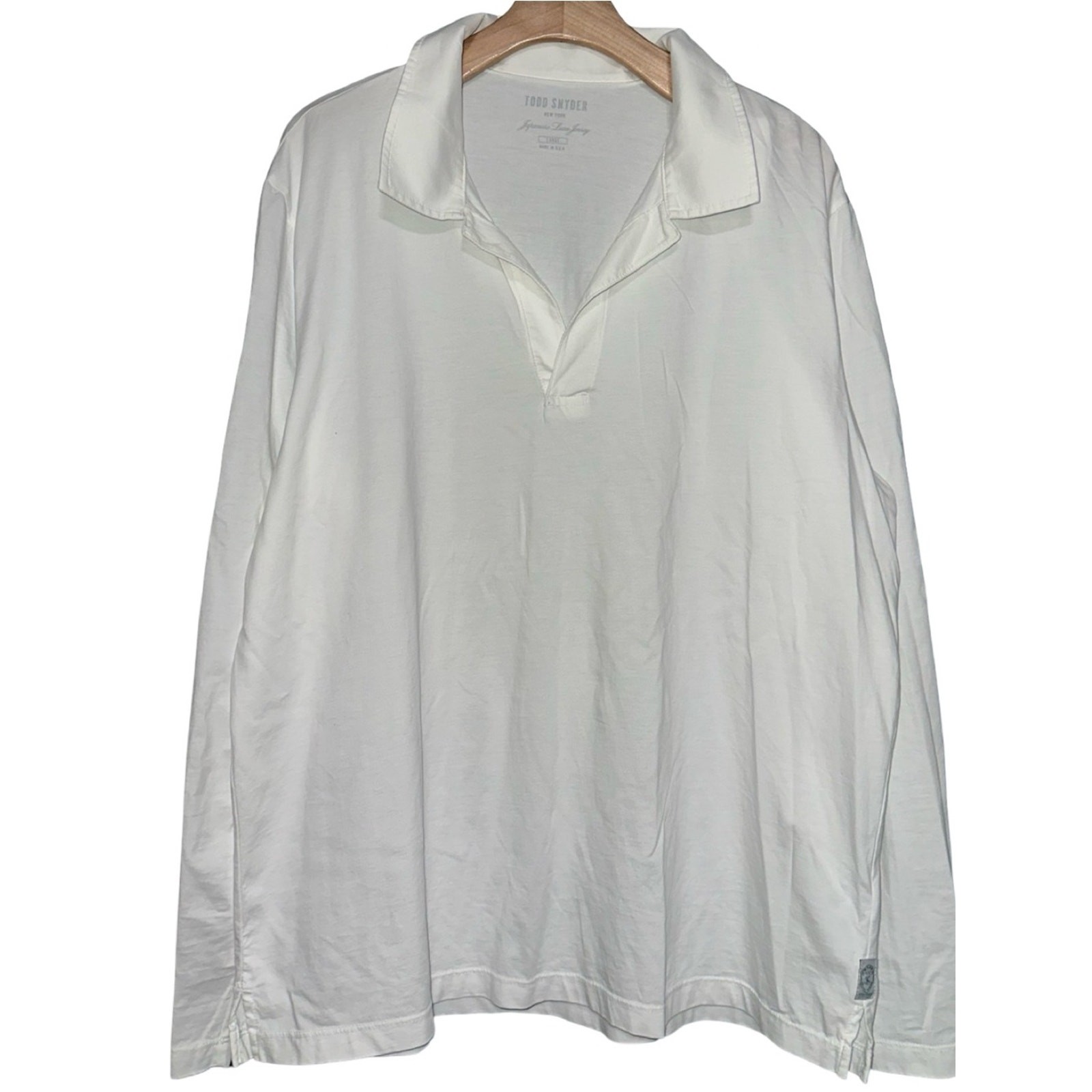 Todd Snyder NWT Men’s Size L Cream White Long Sleeve Open Placket Polo Shirt