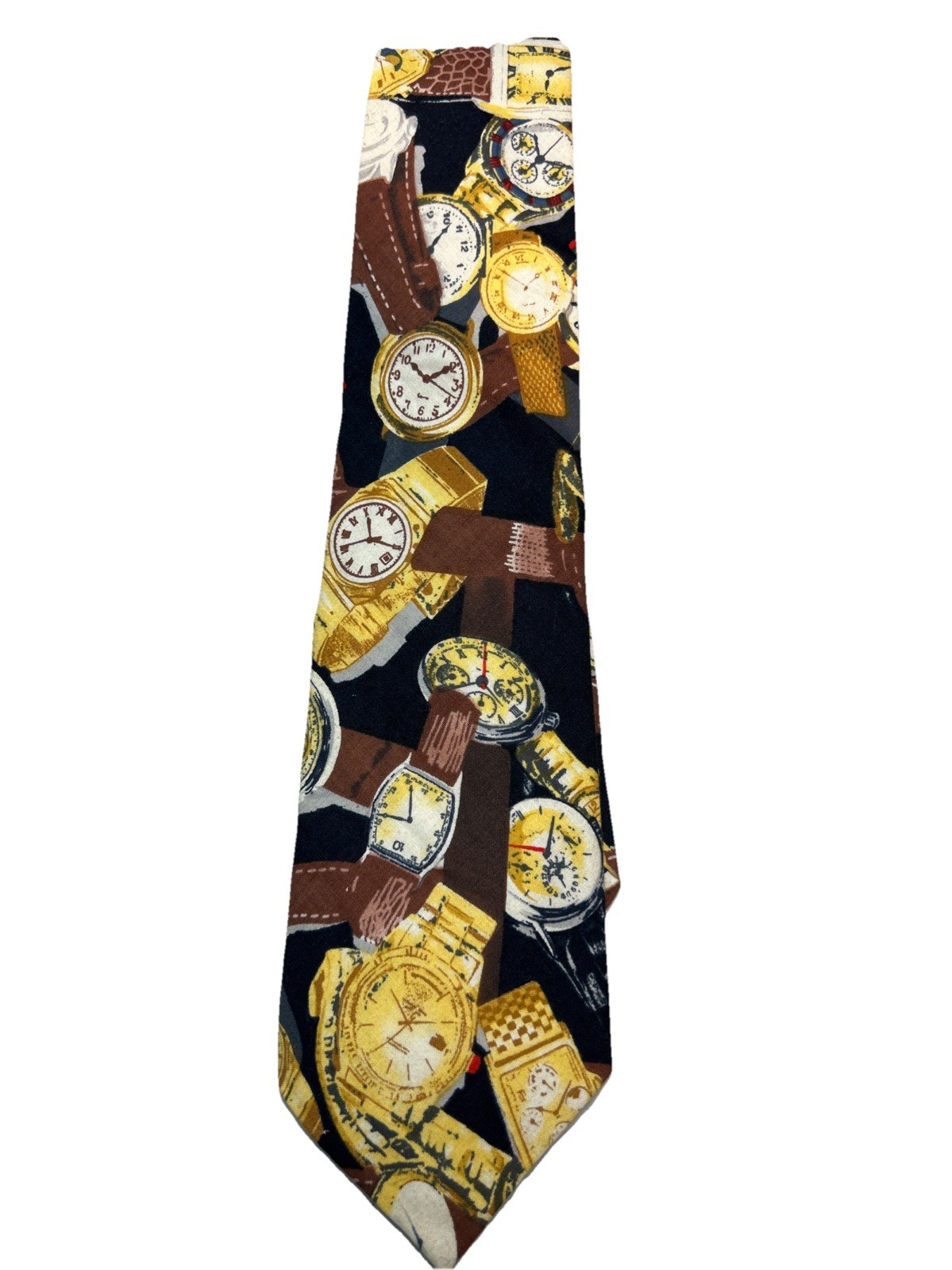 (2) Lago Ties Clock & Watch Black & Brown & Yellow or Raspberry Made In USA