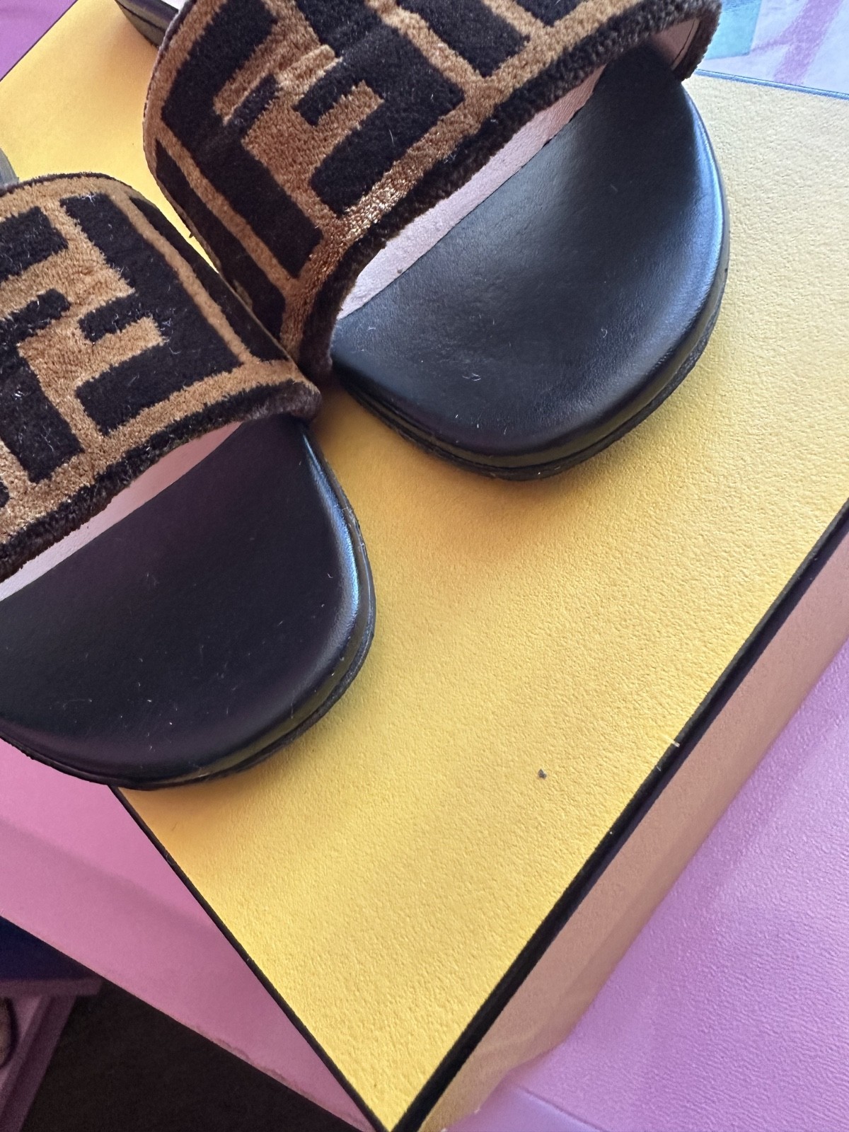 Fendi Velvet FF Slides Size 39