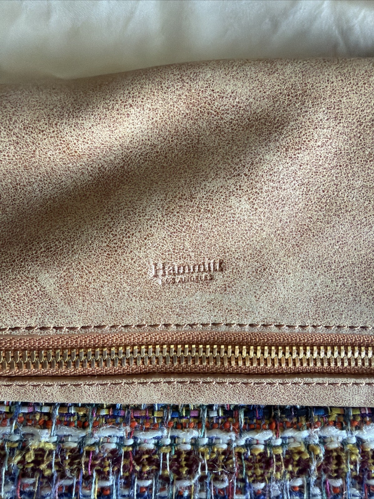 Hammitt Los Angeles VIP Tweed Crossbody Bag Taupe Multi-Color Gold Hardware 10×8