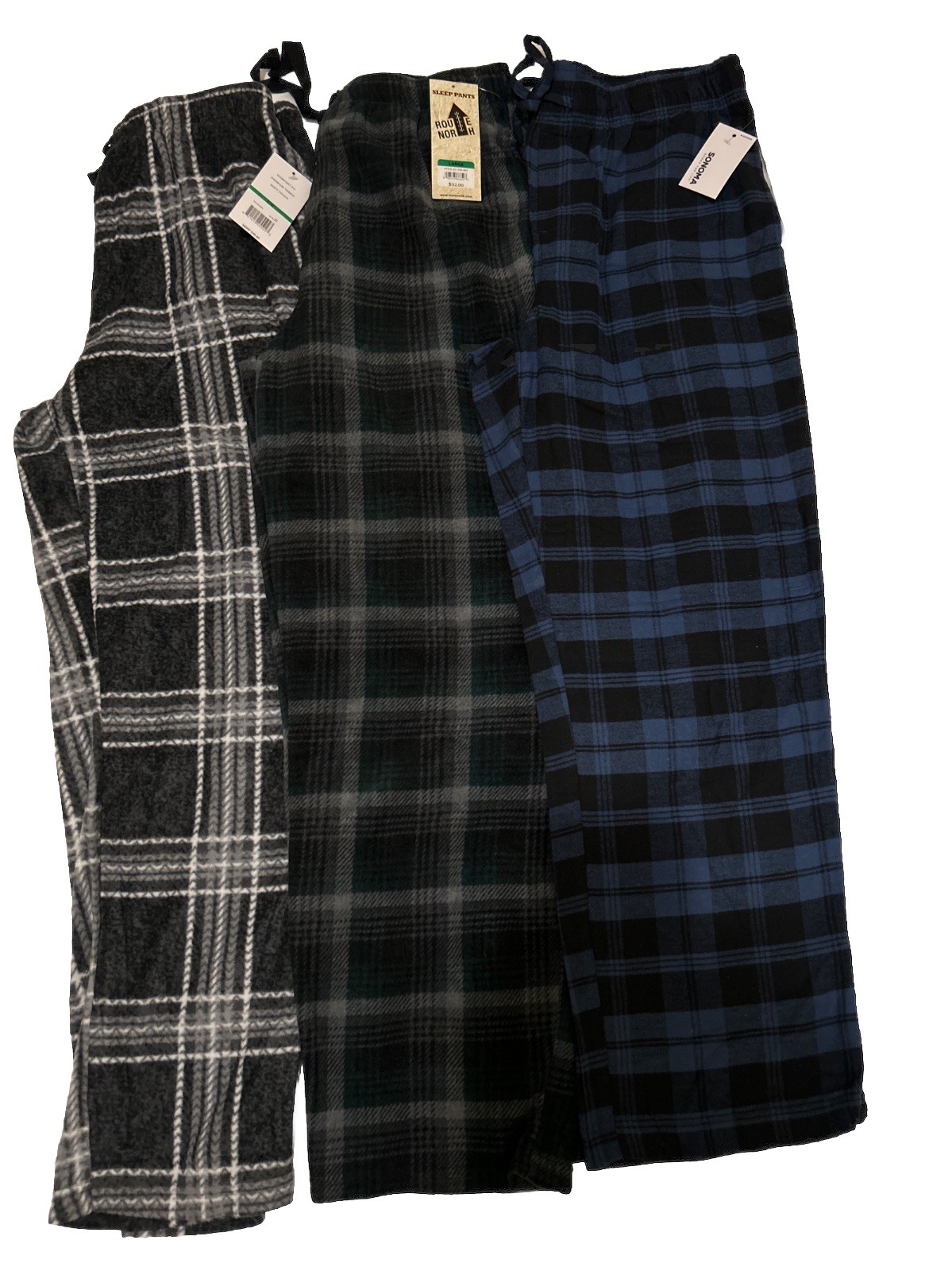 Lot of 3 Assorted Men’s Plaid/Flannel Fleece Pajama Pants