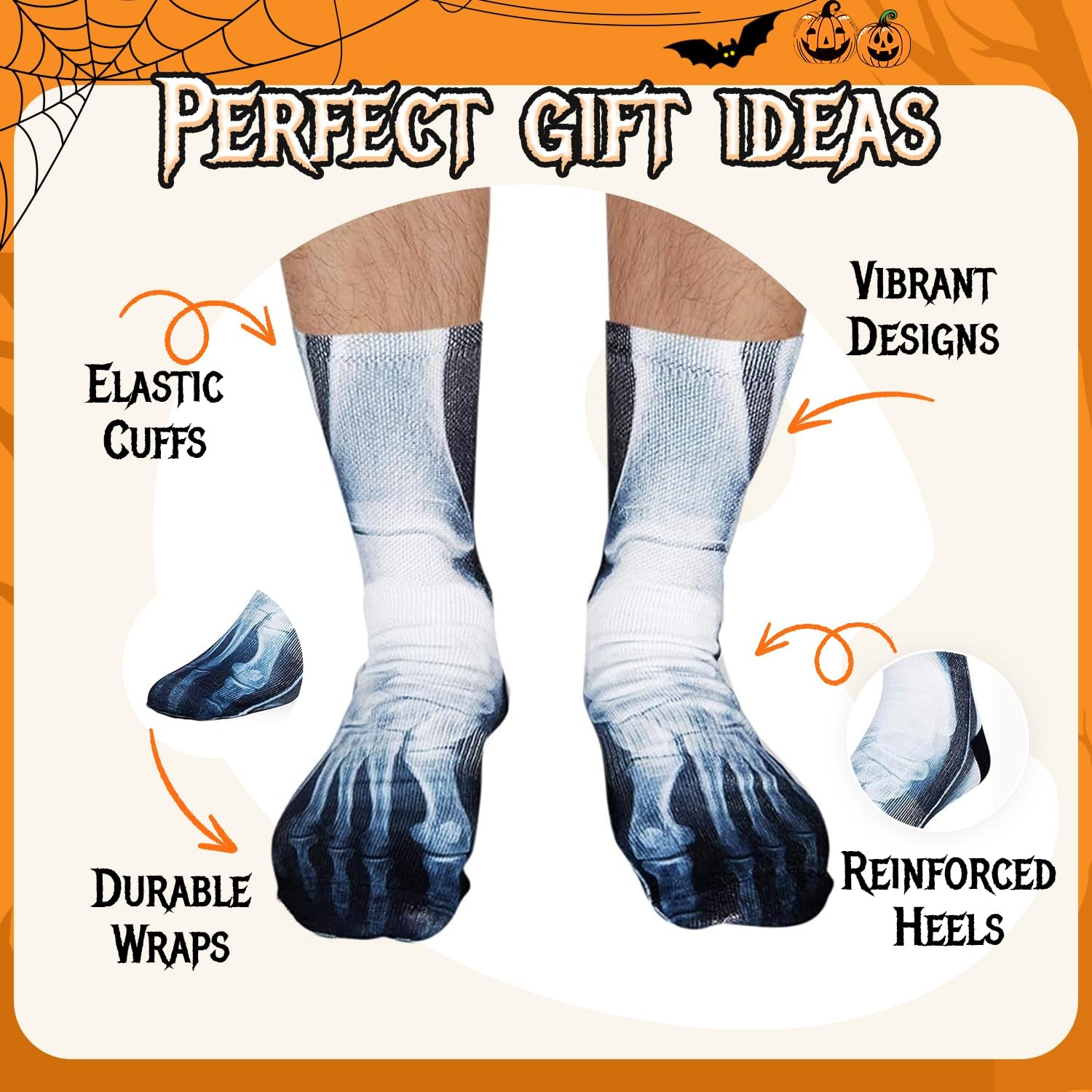 Zmart Spooky Skeleton Socks – Halloween Horror Gifts for Men, Women & Teens