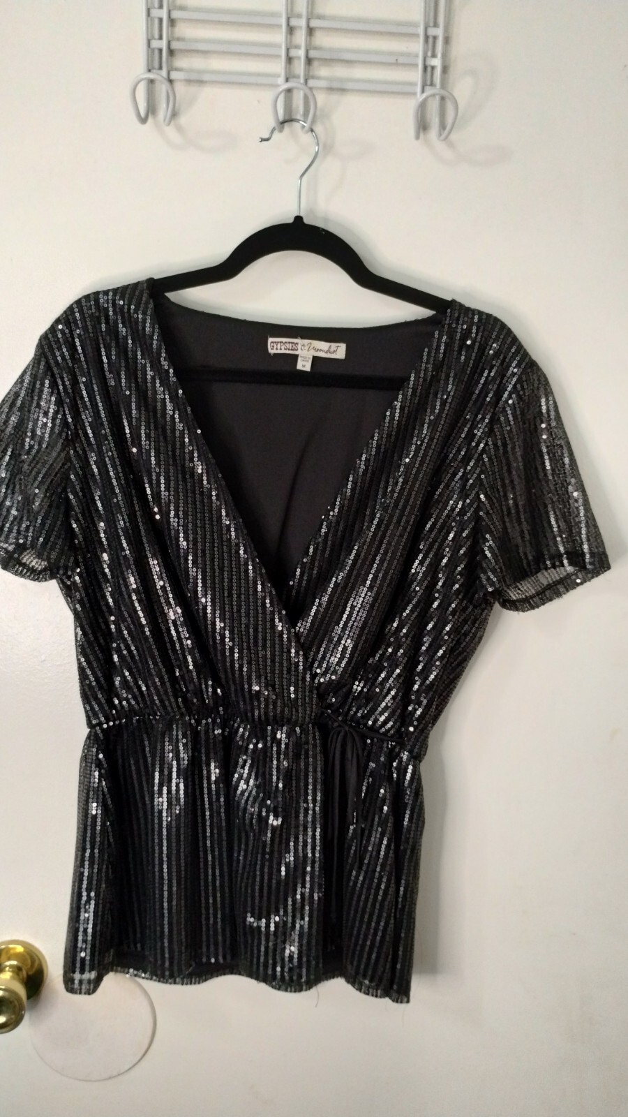 Gypsies and Moondust Black Sequined Top Size Medium Holiday New Year’s