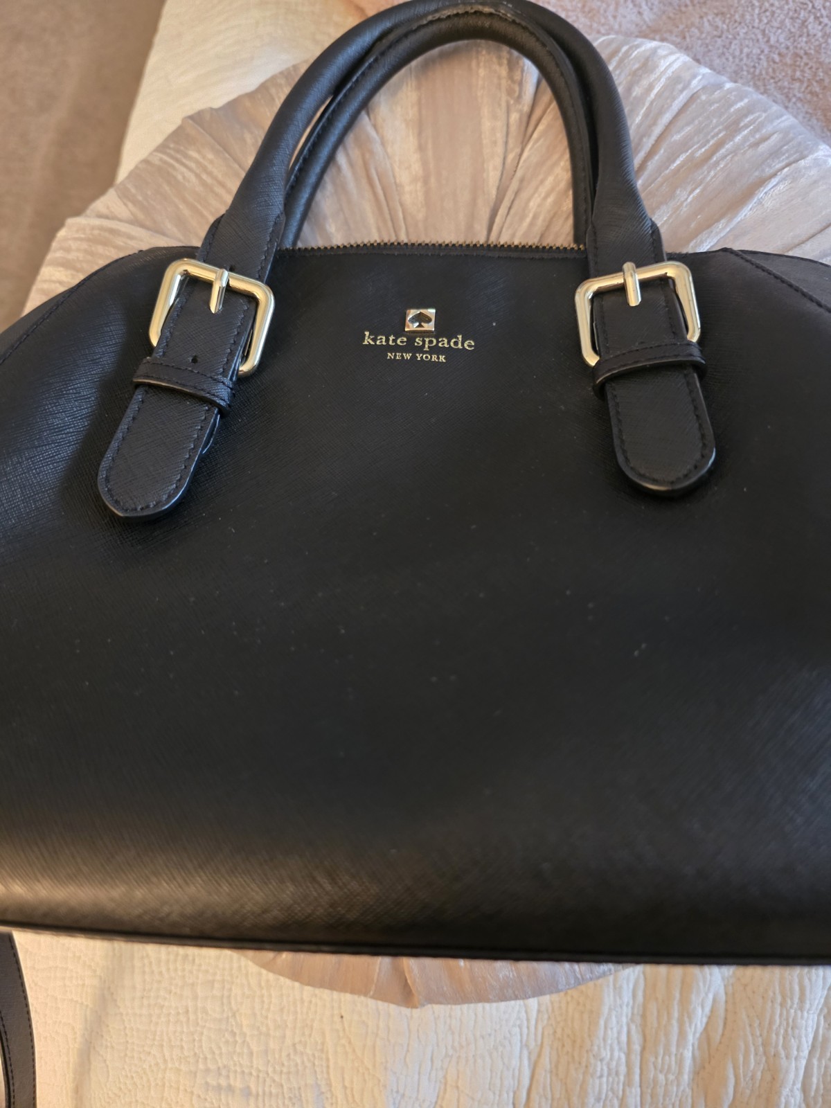 kate spade new york black zip top satchel top handle detachable strap gold hw