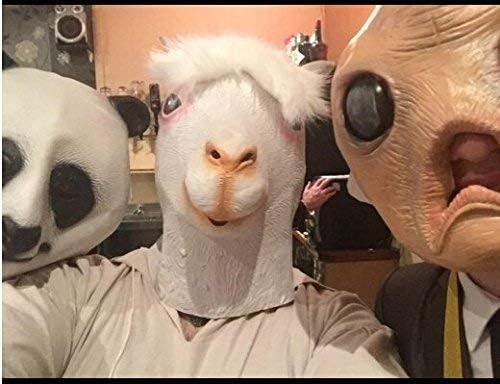 CreepyParty Alpaca Mask for Adults, Natural Latex One Roomy Adult Size, White