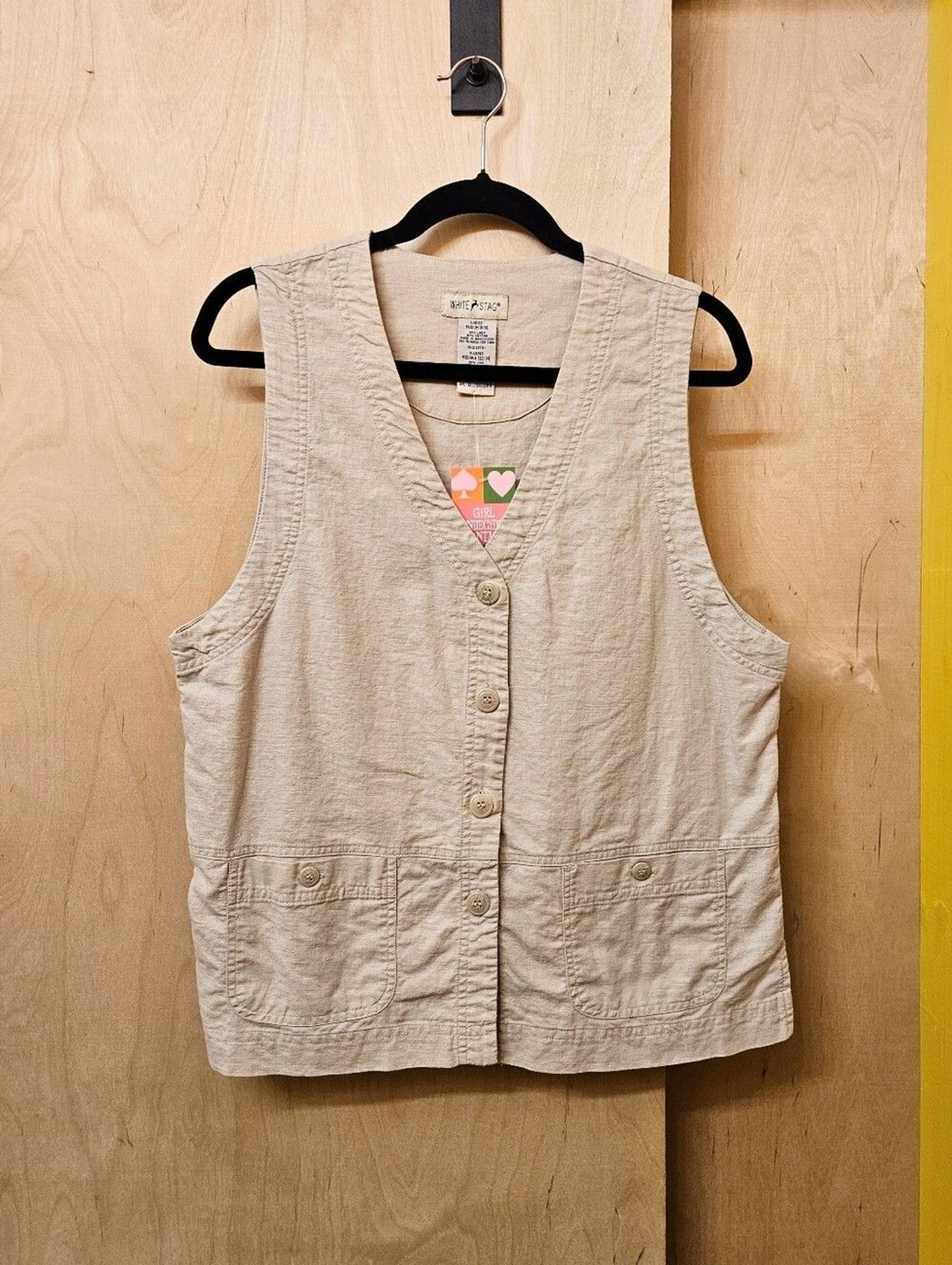 Y2K White Stag Khaki Linen Button Vest