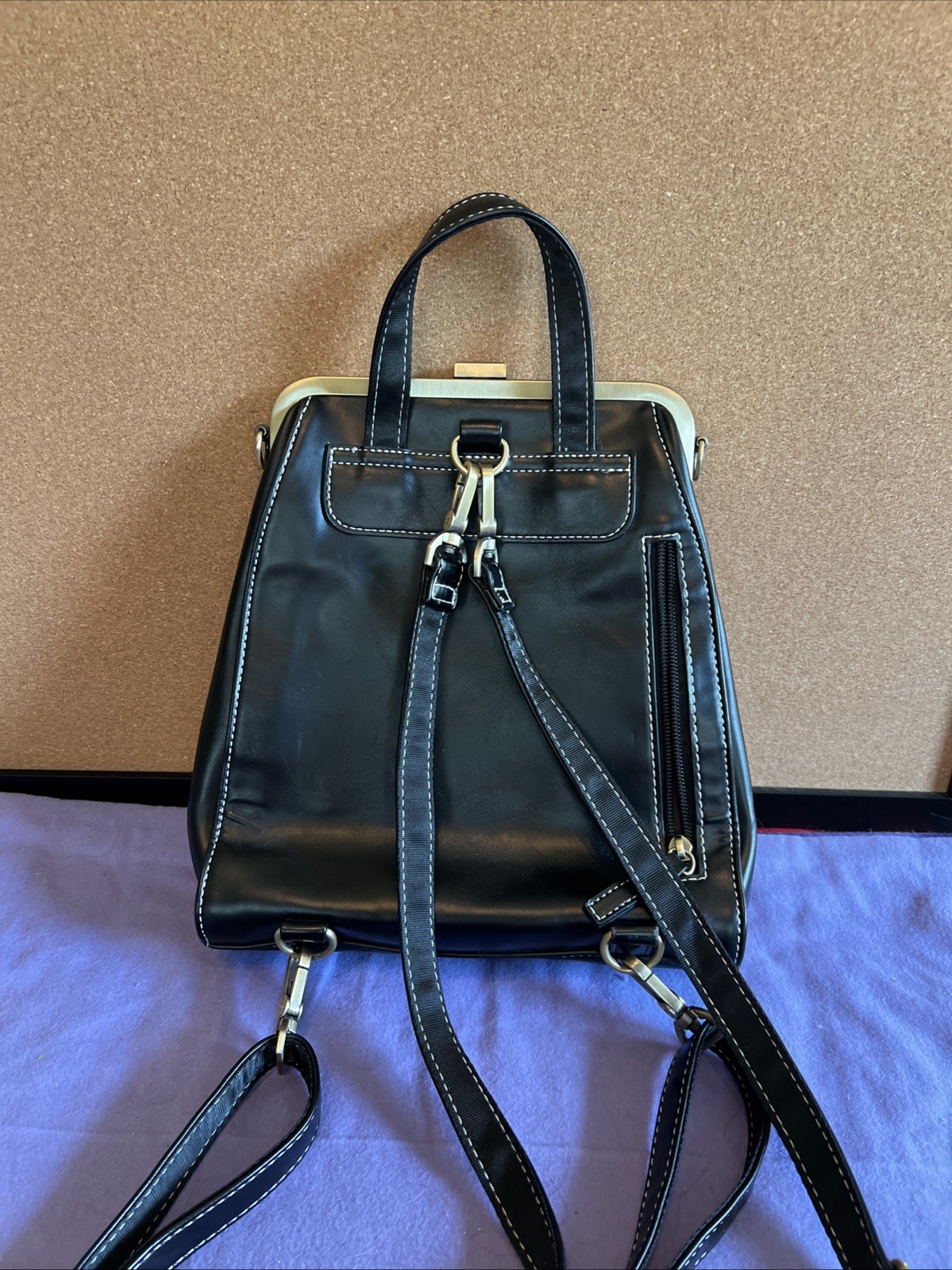 ECOSUSI Black Faux Leather Backpack Satchel Excellent Condition!