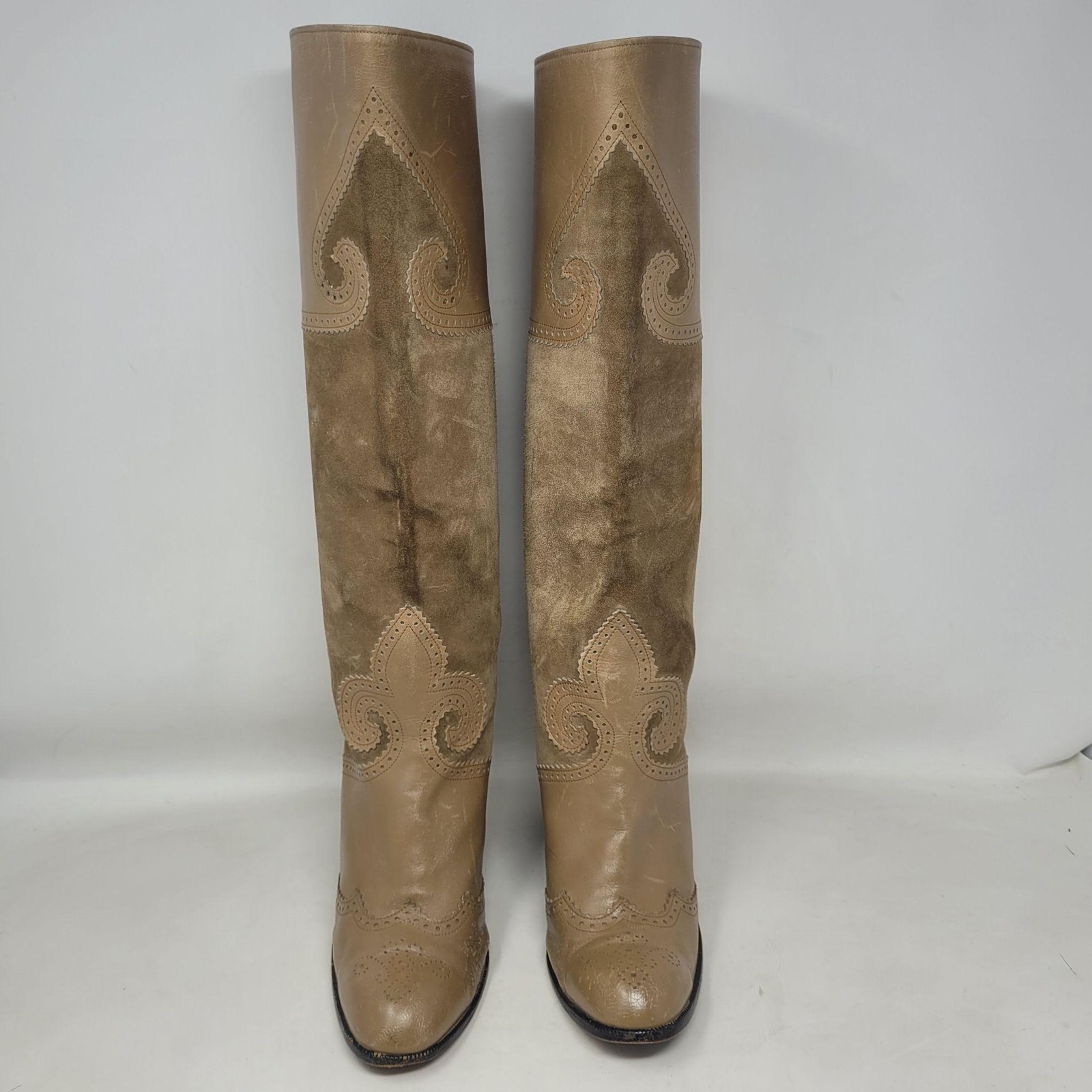 Vintage Yves Saint Laurent Boots 7 Tan Leather Suede Russian Collection 1976 70s