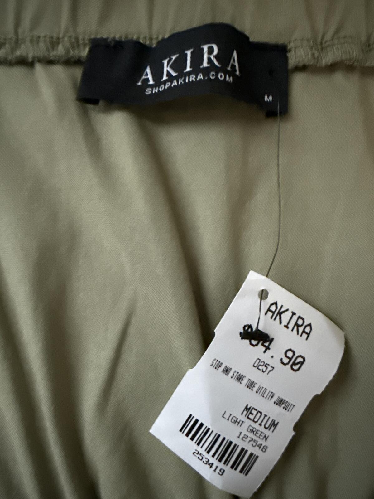 AKIRA Olive Strapless Cargo Jumpsuit with Snap Flap Pockets NWT Medium