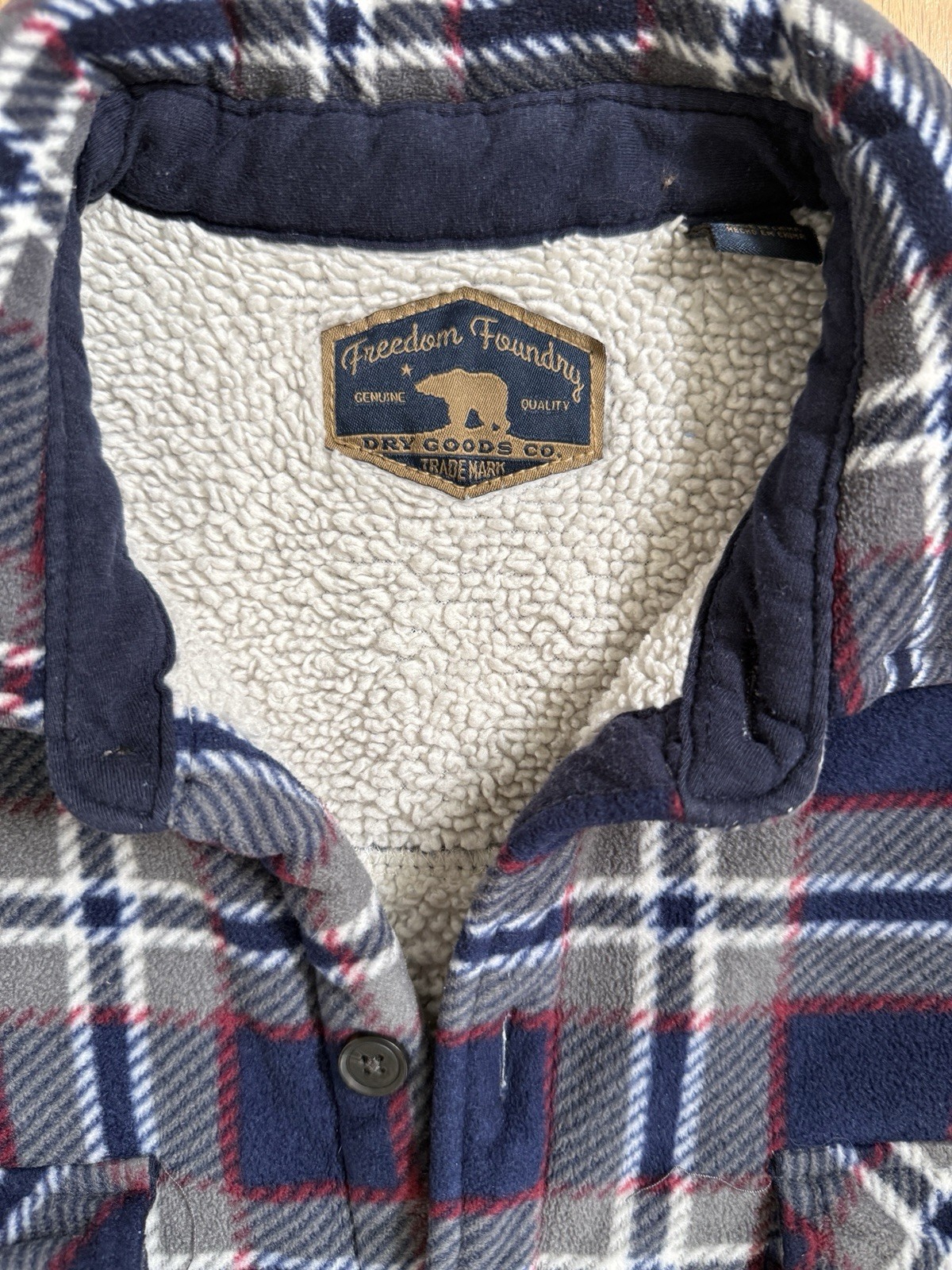 Freedom Foundry Men’s Button Down Shacket Plaid Fleece Flannel Sherpa Lined Sz L