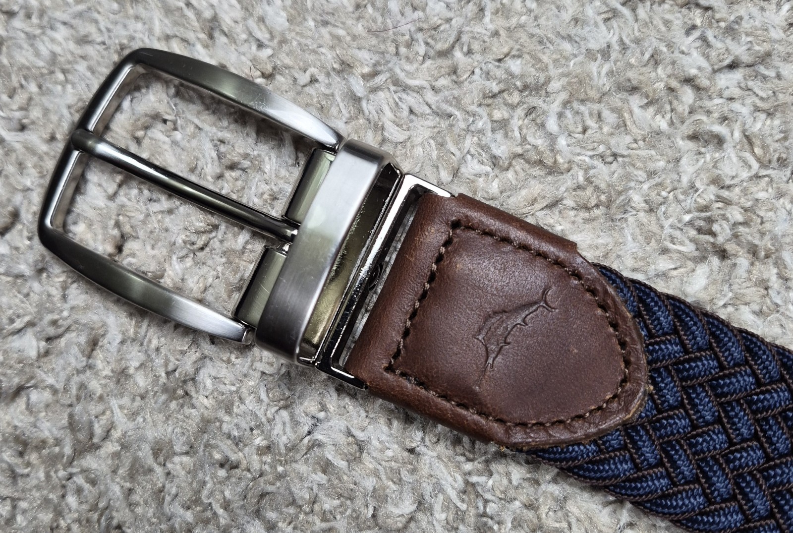 Tommy Bahama Stretch Braided Woven Belt Leather Tips Mens L/XL 50″ Full Length