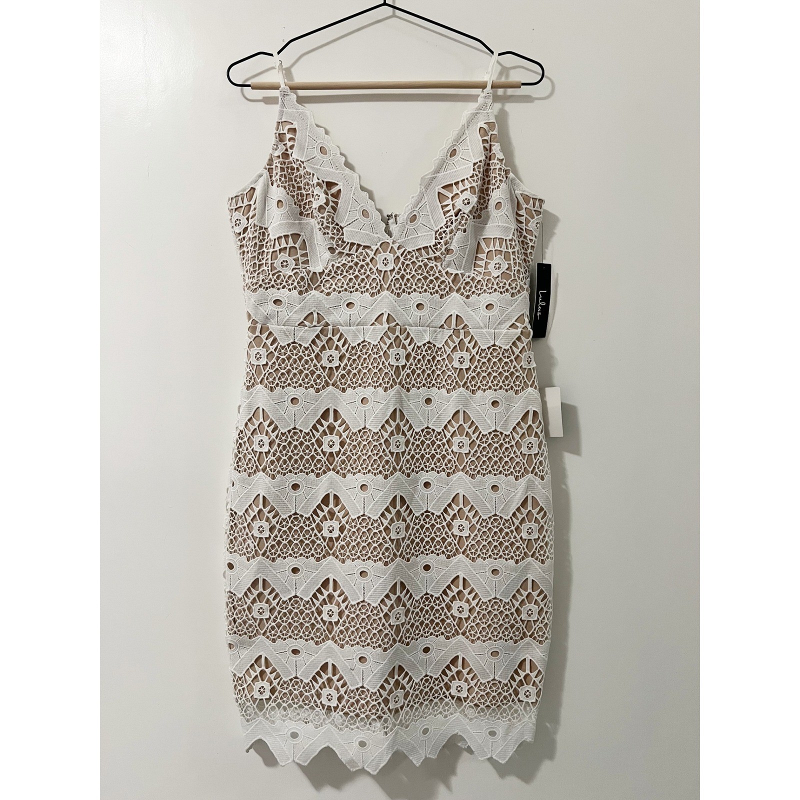 Lulus Remarkable White Lace Bodycon Dress Mini Nude Lining Adjustable Strap