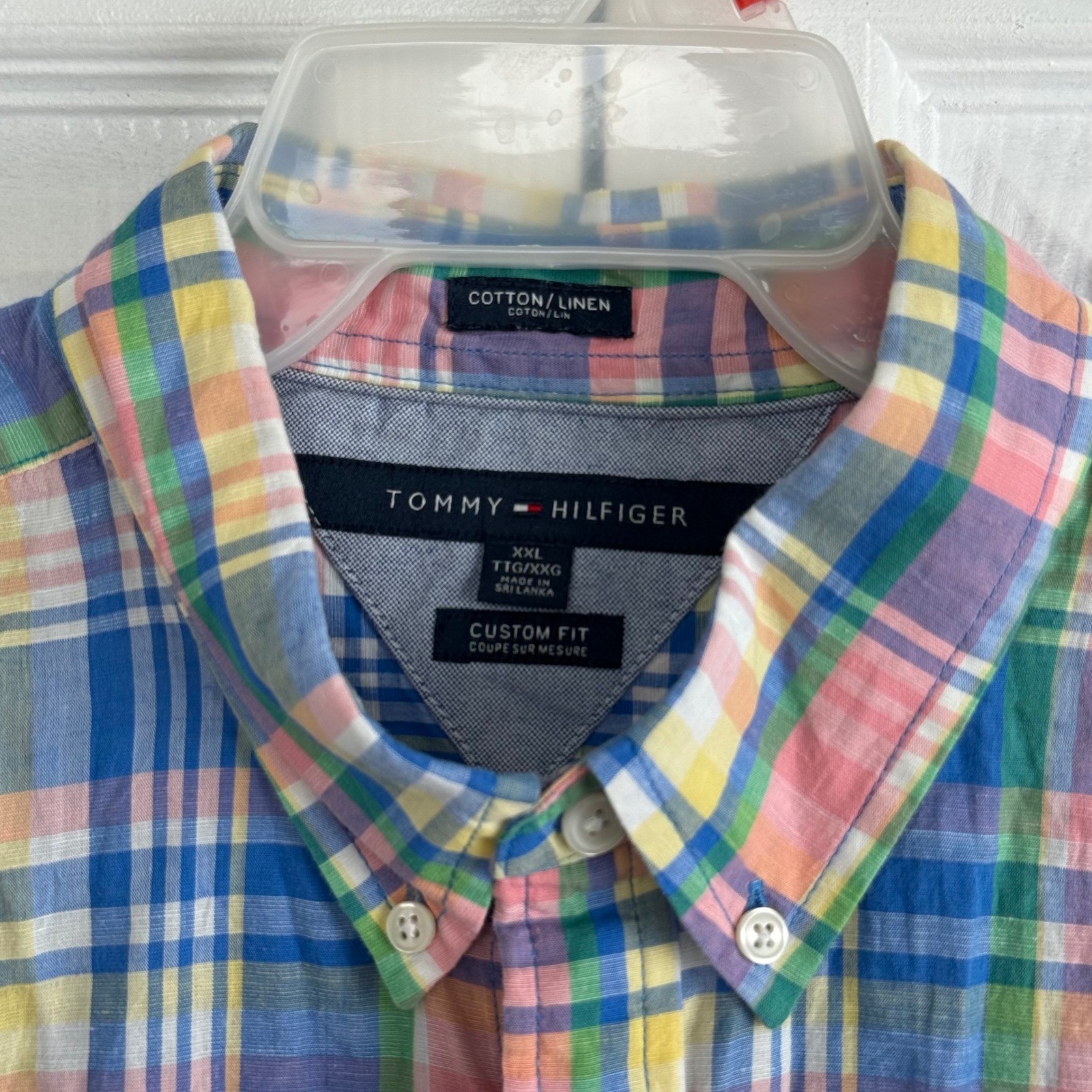 Tommy Hilfiger XXL Custom Fit Plaid Shirt Linen Cotton Coastal Preppy Summer