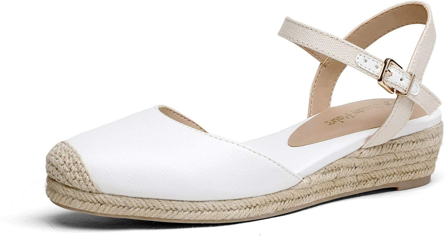 Women Espadrilles Wedge Sandals Close Toe Ankle Strap Dress Shoes