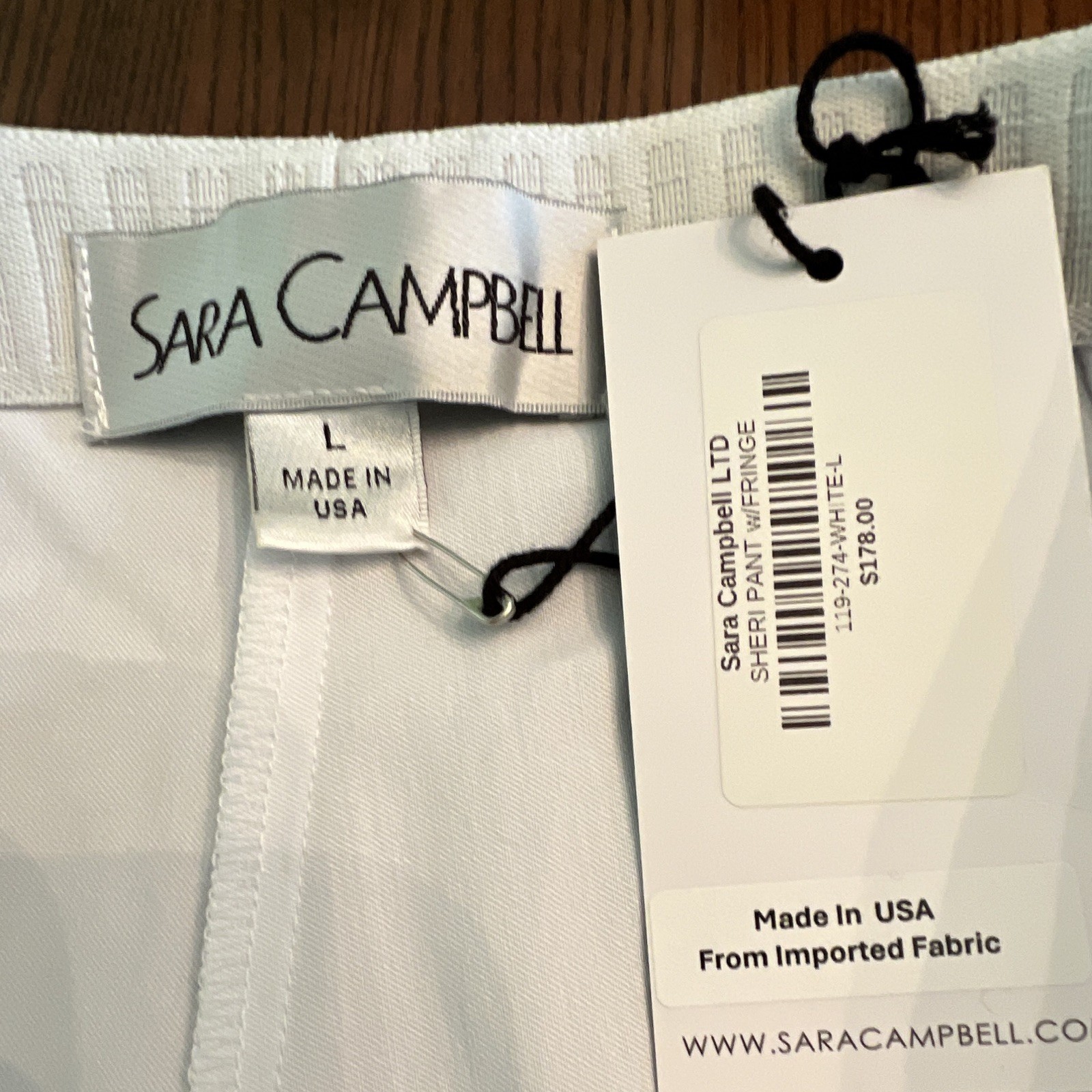 Sara Campbell Women’s White Straight Leg Fringe Pants Stretch Zip Knit L