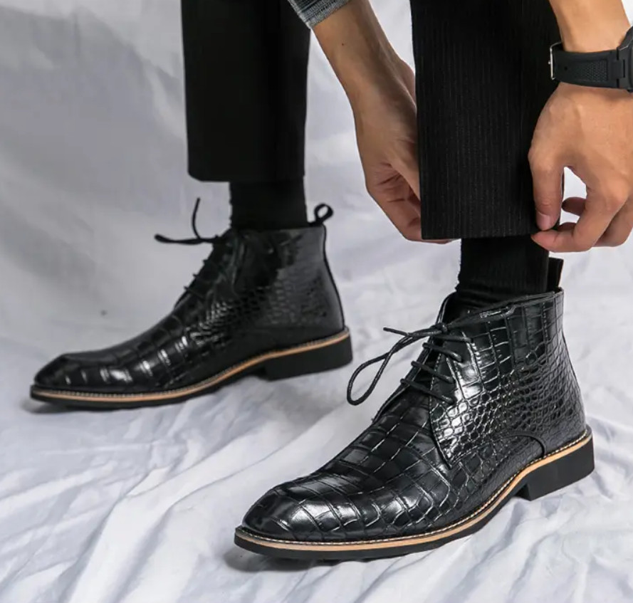 Alligator Pattern Men’s Derby Shoes Business Ankle Boots Chukka Formal Britain
