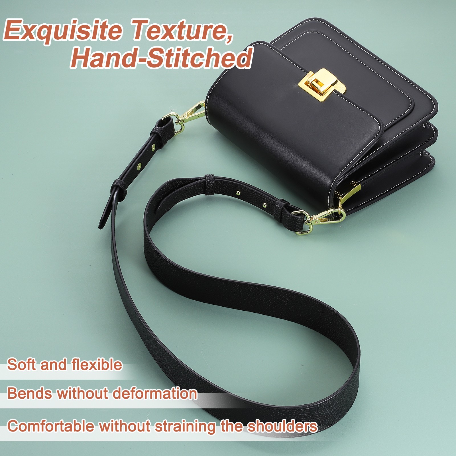 45.3″ Adjustable PU Leather Purse Strap Crossbody Replacement Light Brown/Gold