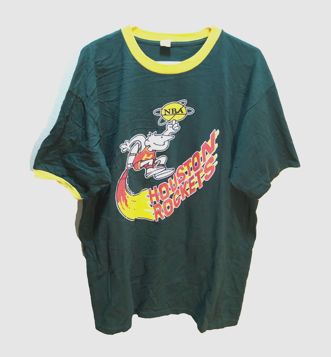 Houston Rockets Basketball Logo NBA 1971-72 Vintage 90s Green Ringer T-Shirt XL