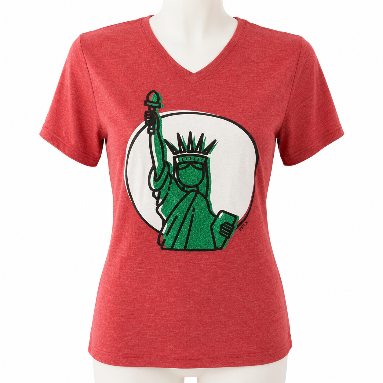 Butler 207 Womens M Statue of Liberty Microphone Graphic T Shirt Red V Neck Y2K