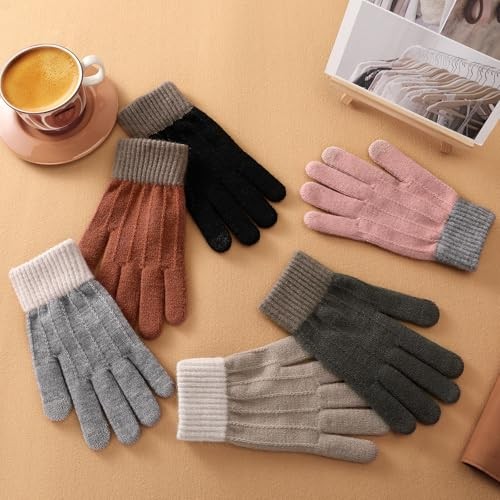 Clothirily Winter Gloves for Women – Touch 4 Pack, Black & Grey & Khaki & Pink
