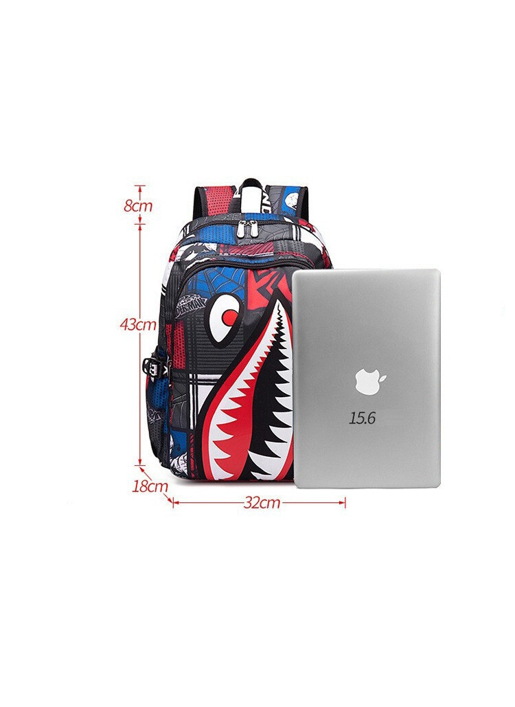 Shark Mouth x Spiderman Comic School Backpack Lightweight & Outdoor Waterproof
