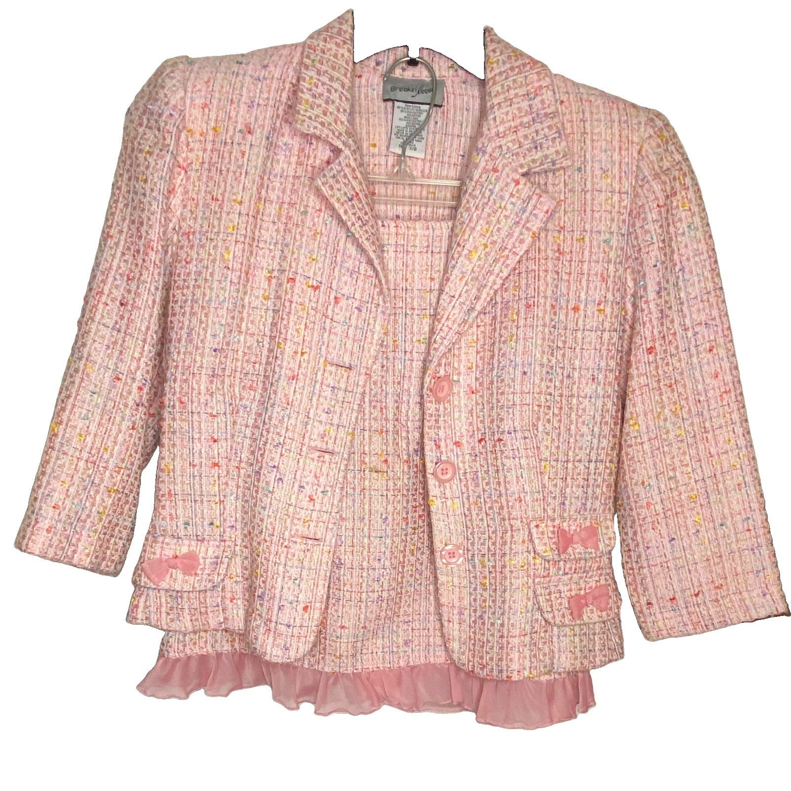 Breakin’ Loose Women’s Pink Tweed Formal 2pc Jacket Skirt Set 7/8 Lined