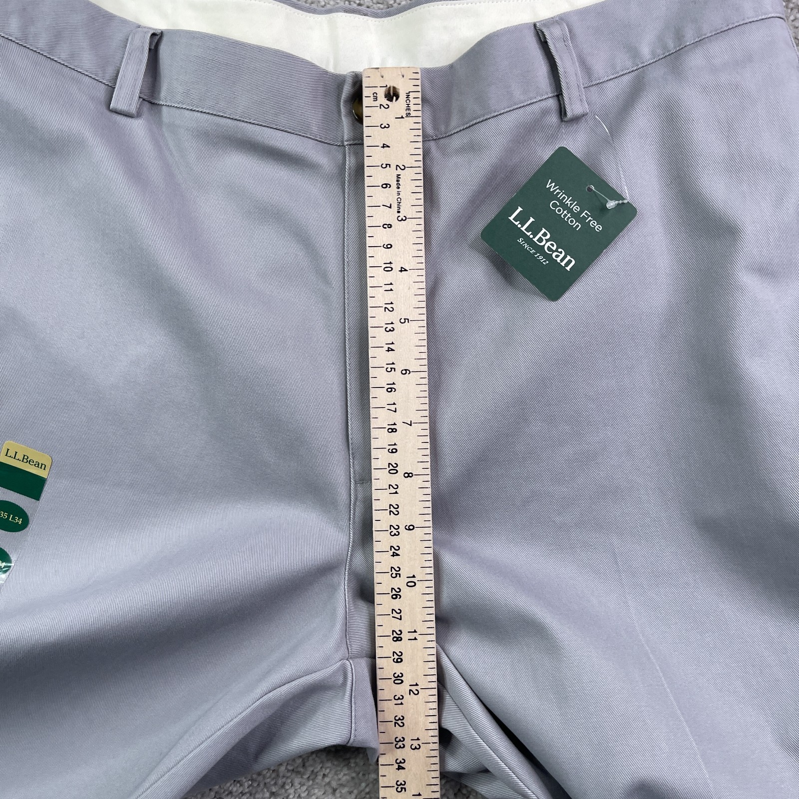 NEW LL Bean Pants Mens 35×34 Grey Wrinkle Free Double L Classic Fit Chino Slacks