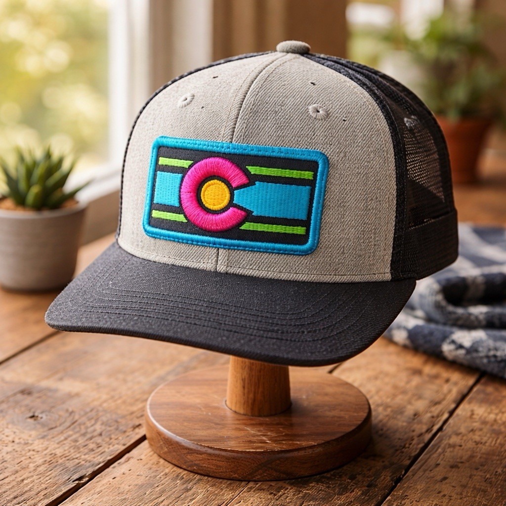 Colorado Limited Neon State Flag Patch Snapback Mesh Trucker Hat Grey Black Cap