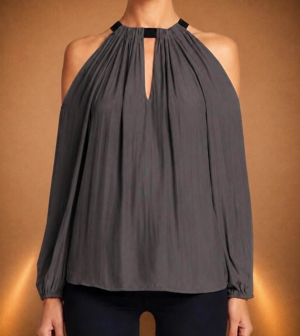 New Ramy Brook Cold Shoulder Blouse Women’s Long Sleeve Keyhole Neck-retail $249