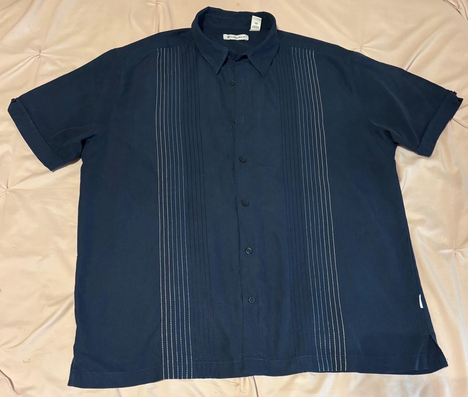 Cubavera Men’s Solid Blue Collared Short Sleeve Button-Up Shirt Size XL