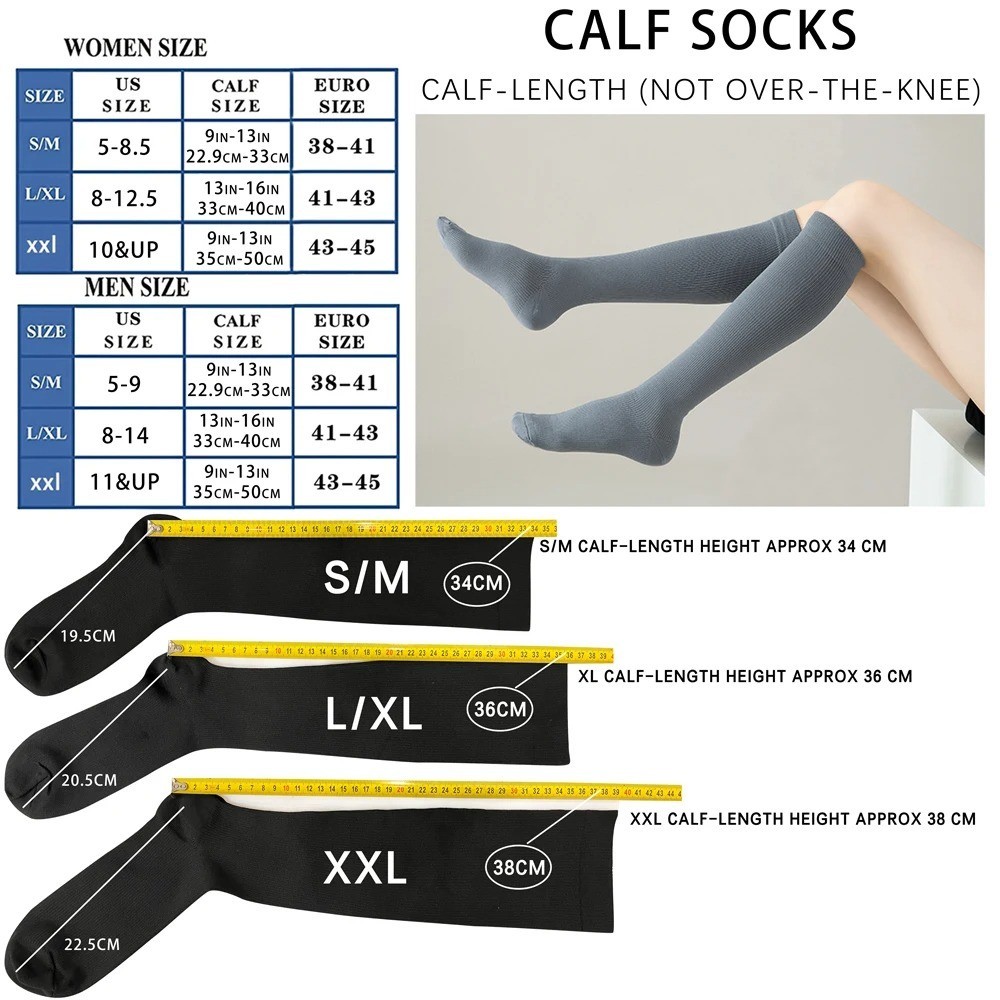 2 Pairs Compression Socks Men Women Varicose Veins Running Travel Sports