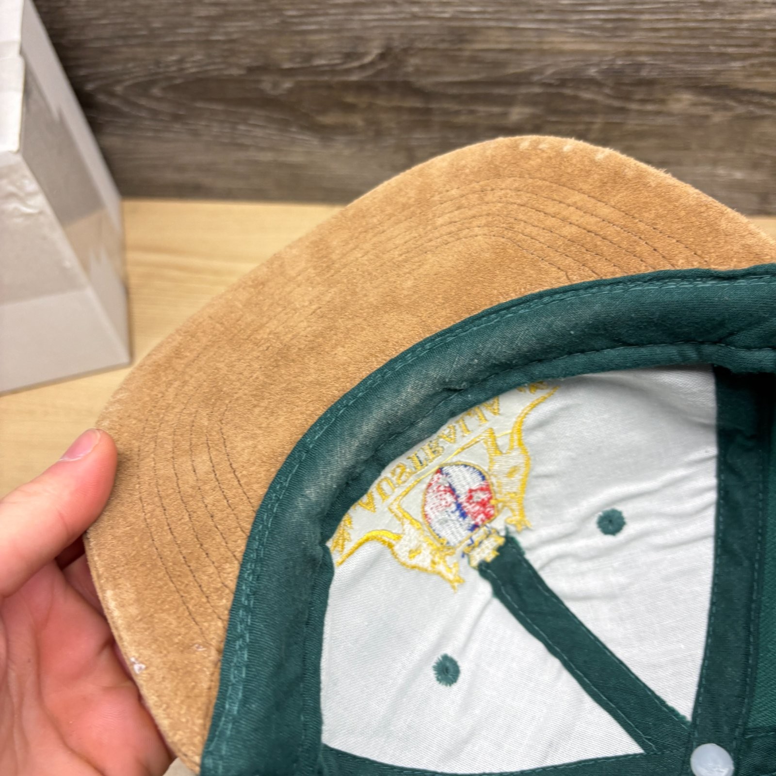 Vintage Australia Hat Cap Snap Back Green Tan Kangaroo Logo Mens