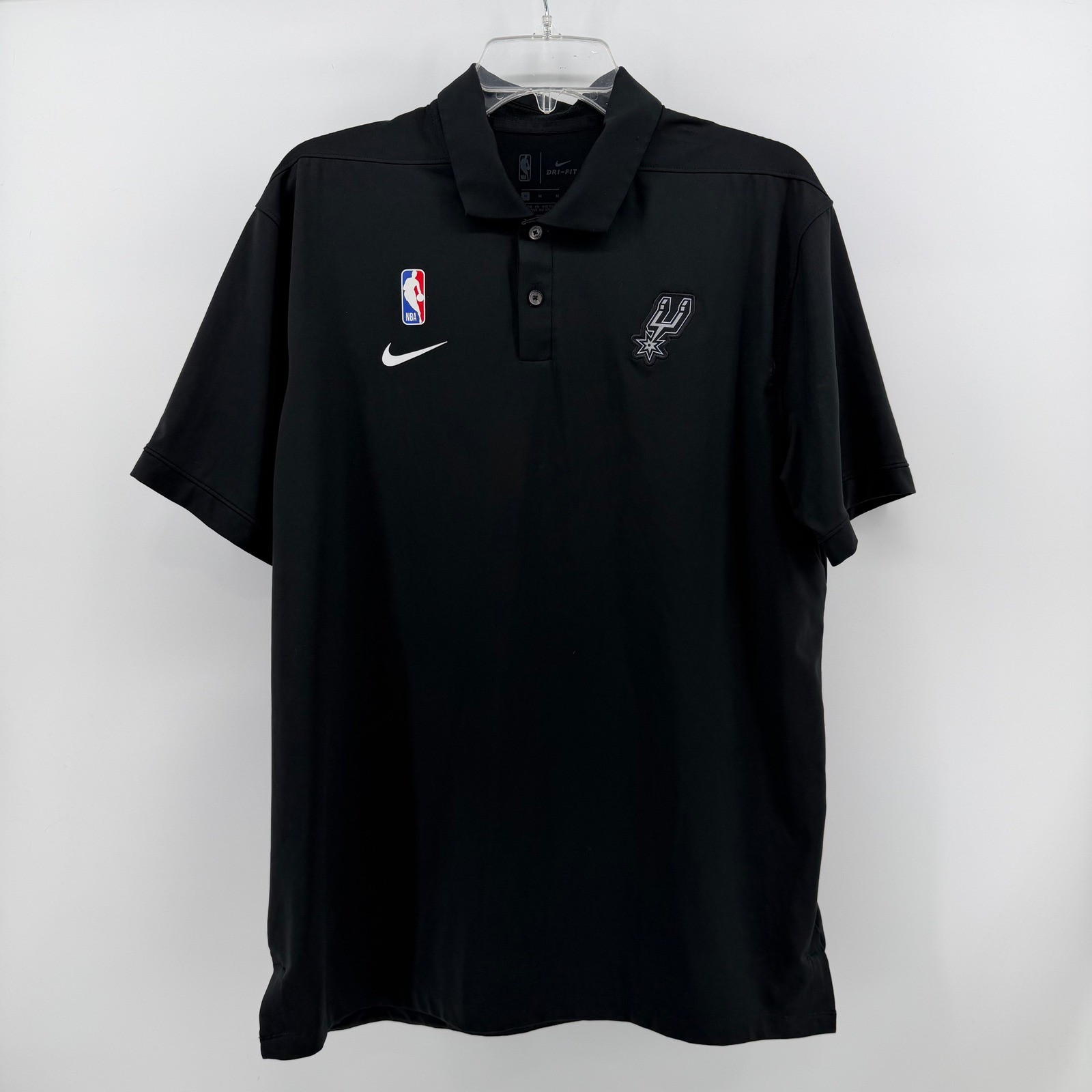 Nike Polo Shirt Mens Medium Black San Antonio Spurs NBA Dri-FIT Short Sleeve