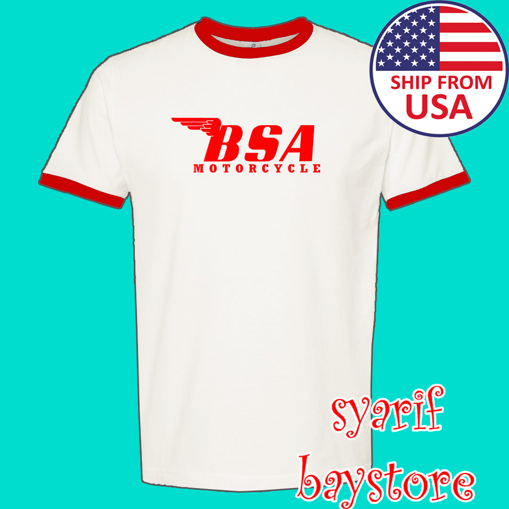 BSA Classic Motorcycle Men’s Ringer Red Size S to 3XL