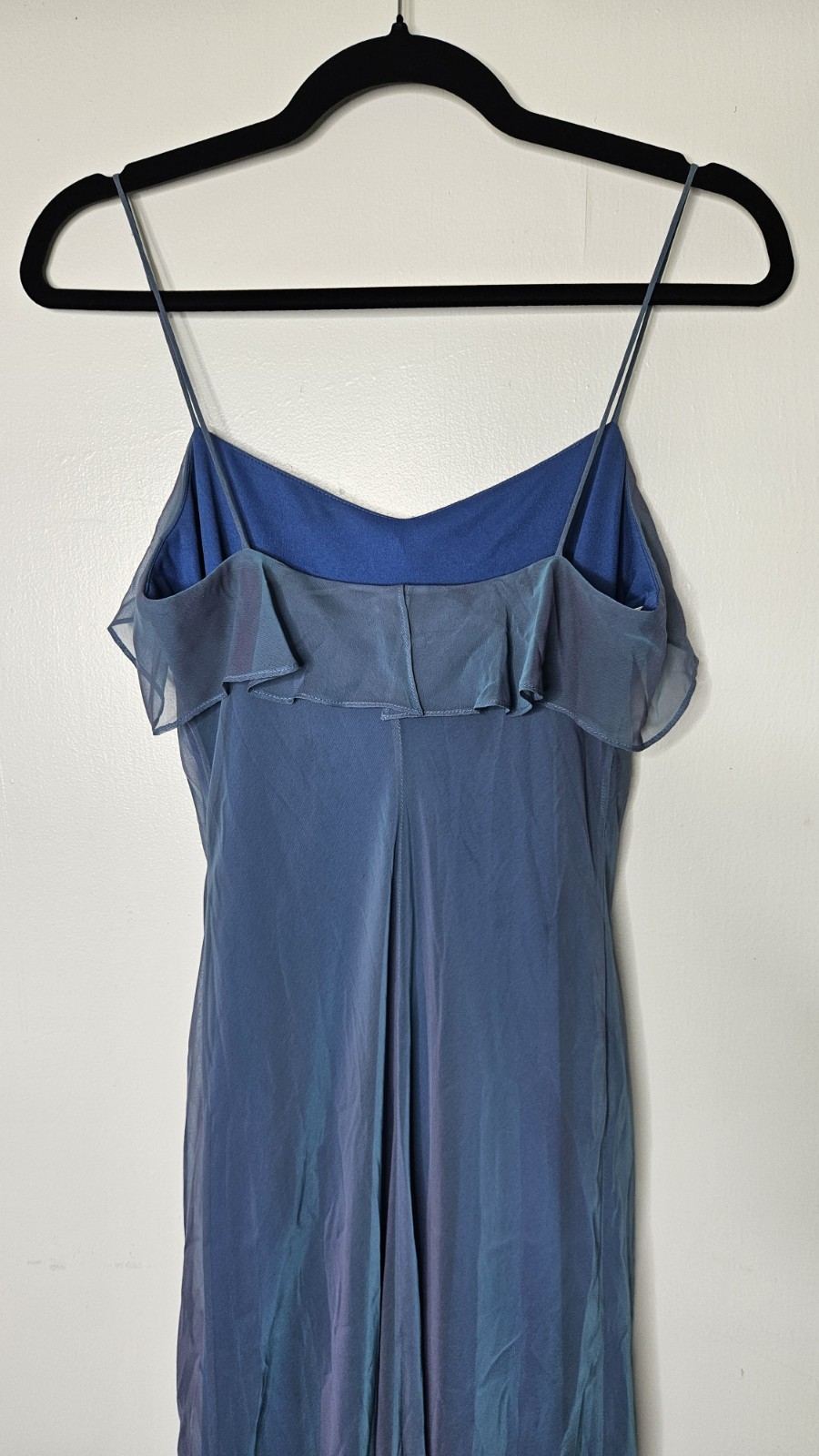 Y2K Vtg Iridescent Blue/Purple Ruffle Dip Hem Dress Gown Wedding Prom Sz 4